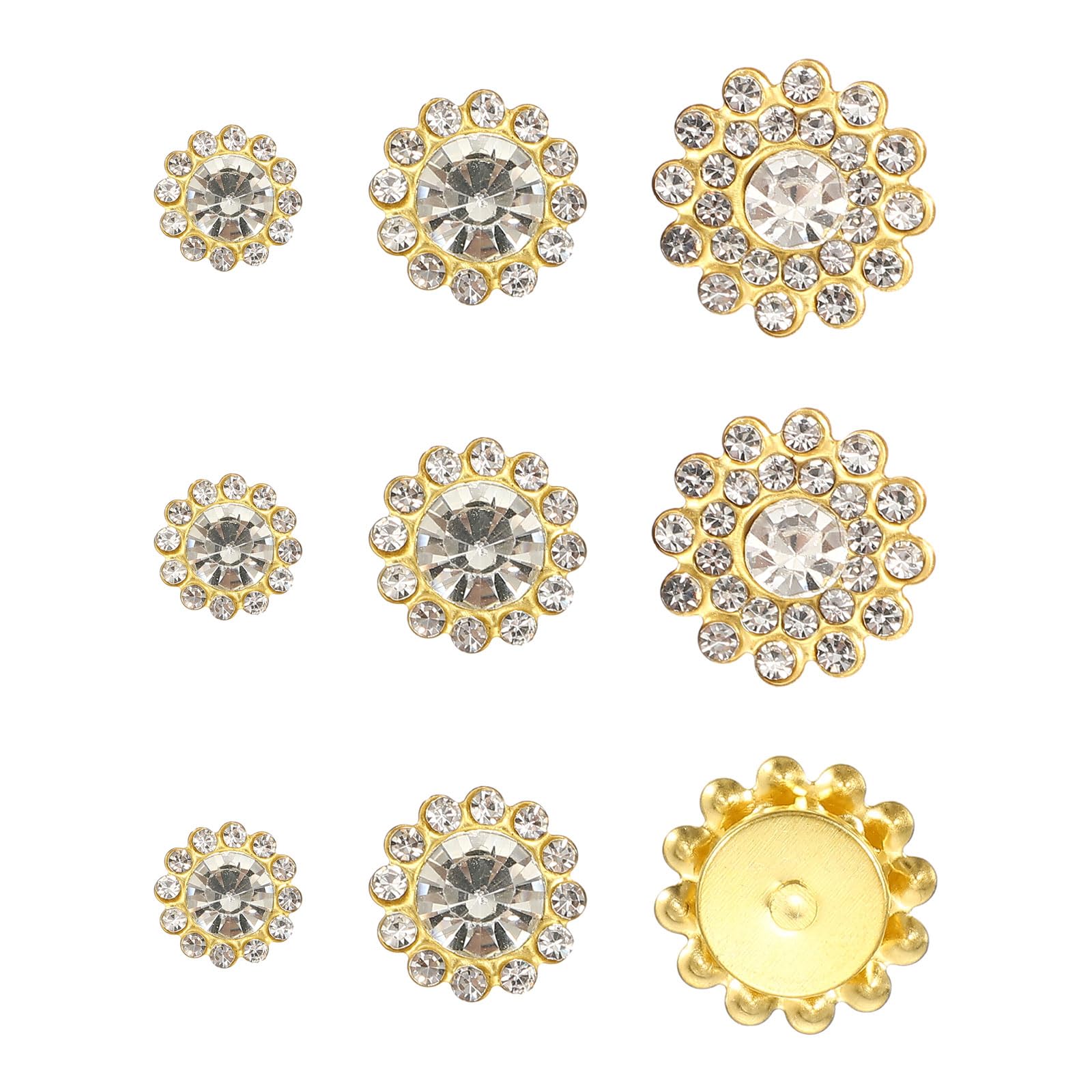 YELARXI 150Pcs 10/12/14mm Sew on Flower Rhinestones Crystal Glass Gems, Flatback Claw with Metal Base Crystals for Sewing Clothes Shoes Jewelry Belt Accessories, White — image 1