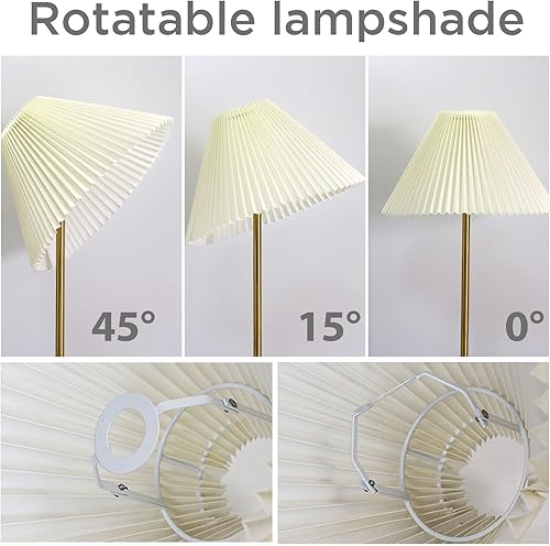 Miniatura 4 de KUNJOULAM Lámpara de pie plisada moderna, lámpara de pie de poste dorado, lámpara alta de diseño simple con pantalla beige ajustable, lámpara de pie