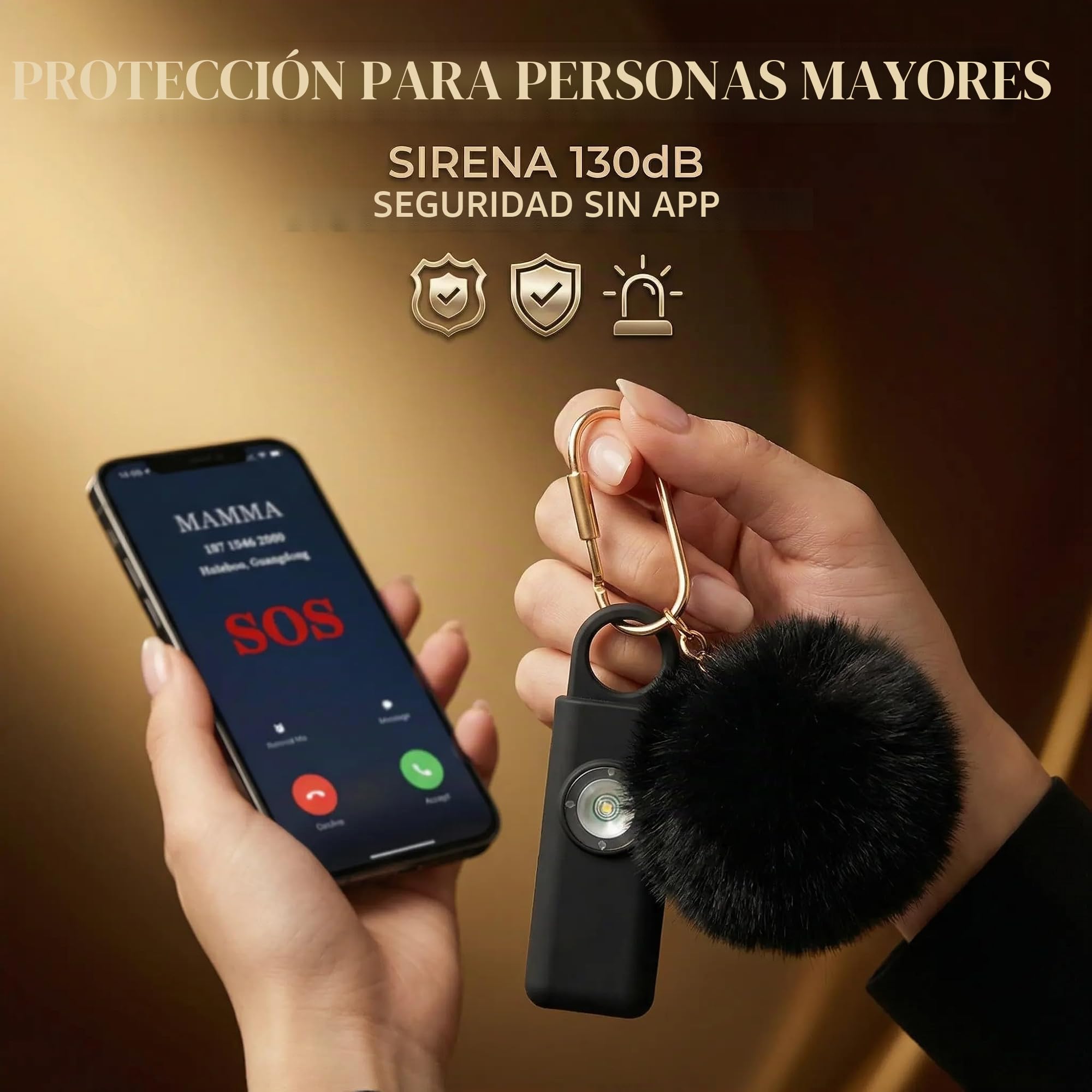 Llavero alarma antipinchazos, dispositivo antiagresión SOS llamada automática, envío instantáneo posición GPS, sirena 130 dB, defensa personal y autodefensa para mujeres, niños y ancianos (rosa)