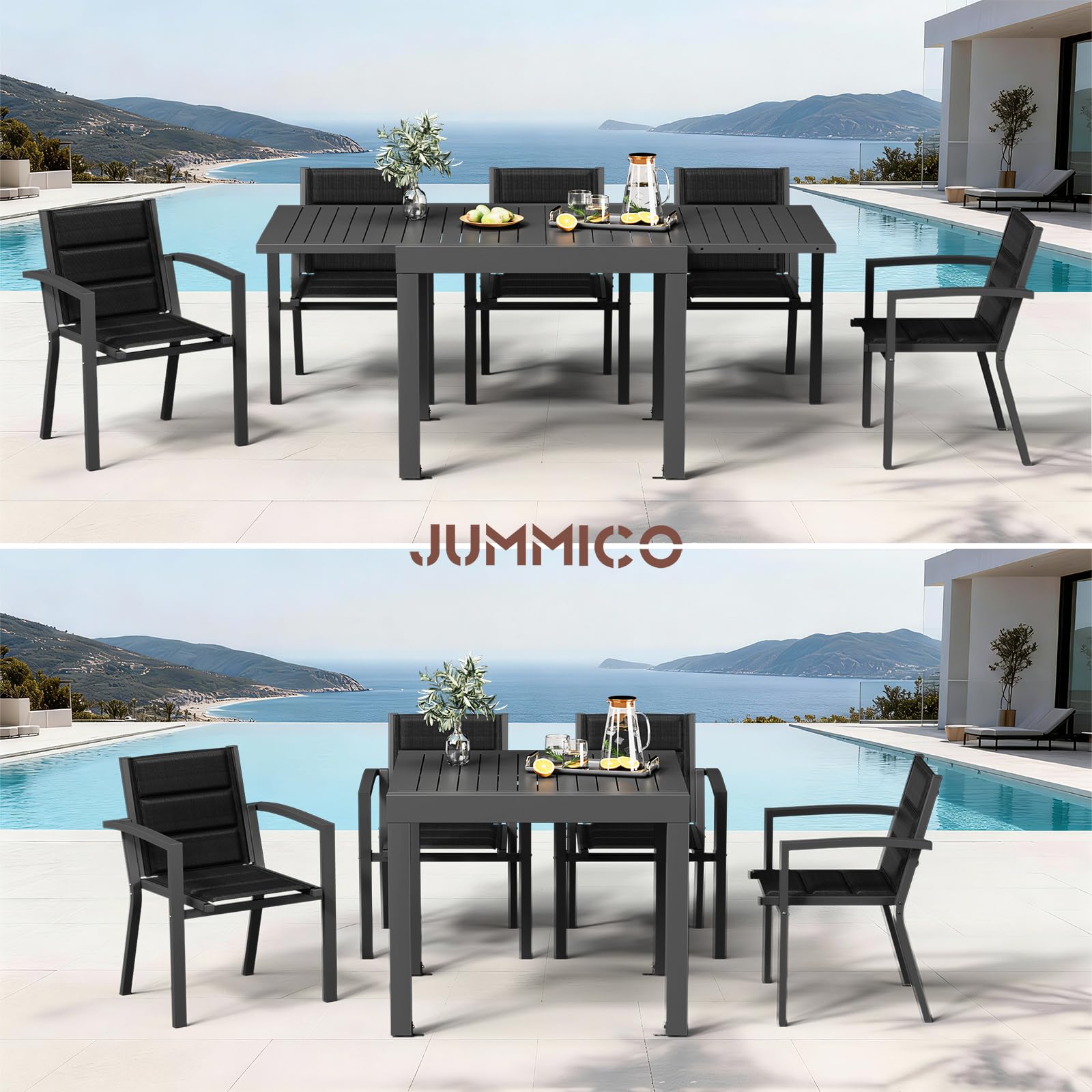 JUMMICO Table de Jardin Extensible 163x80cm pour 6-10 Personnes - Aluminium Antirouille, Imputrescible et Facile à Nettoyer - Design à Rallonge Compact Résistant aux Intempéries