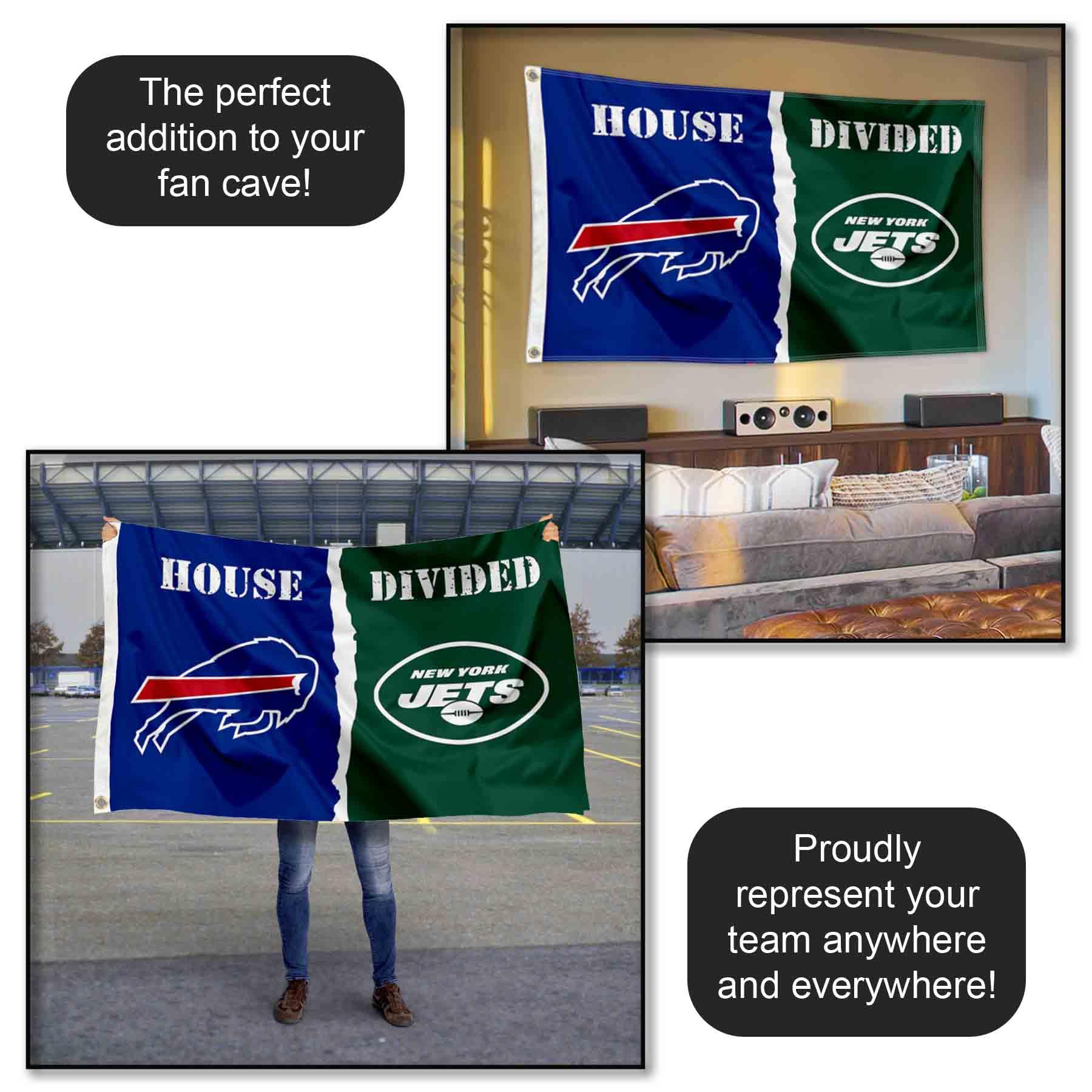 WinCraft House Divided Flag - Buffalo Bills Vs New York Jets Rivalry Banner, 3x5 Feet, Officially Licensed - View #5