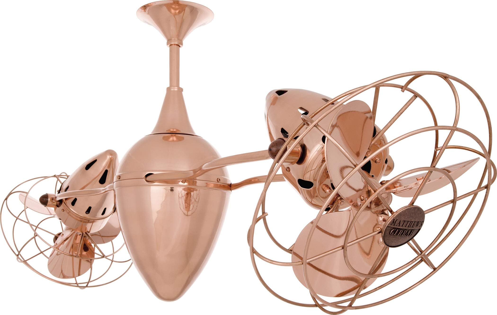 Matthews AR-CP-MTL Ar Ruthiane Damp Rated 360° Rotational 46" Metal Ceiling Fan with Wall Control, Dual AC Motor, Polished Copper