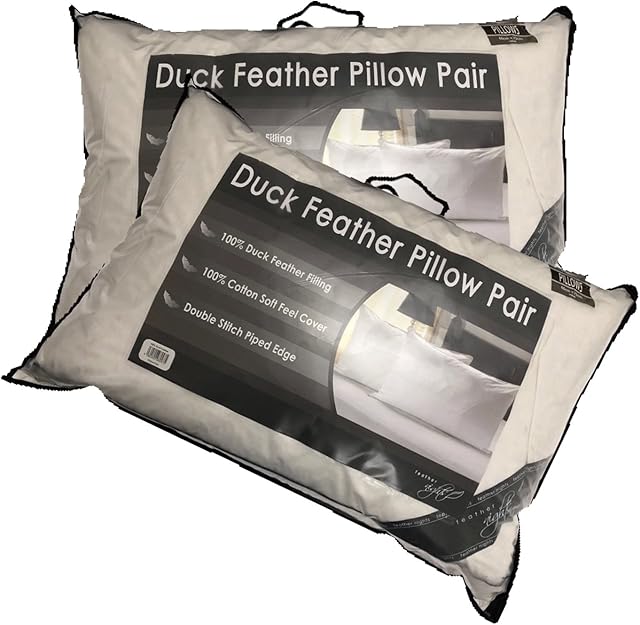 NIGHTS Hotel Quality 100% Duck Feather Pillow Pair Soft Extra Filling Pillow (Pack OF 2)