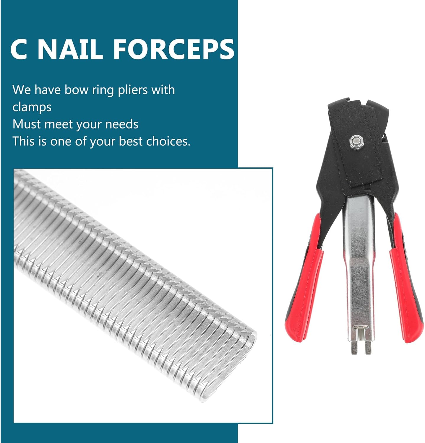 Ring Fastener Nail Pliers C-shaped Wire Cage Clamp Hand Tool for Poultry Birdcage Fence Installation with Red Handle