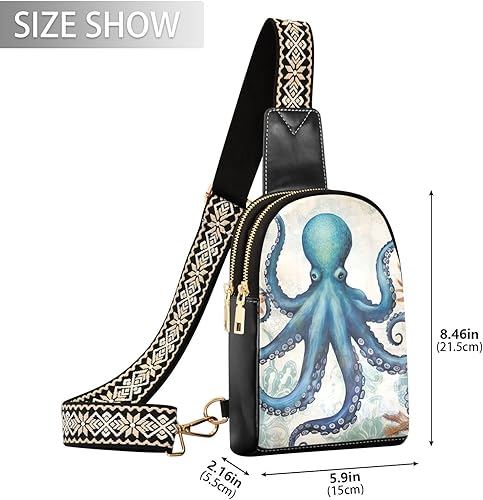 Miniatura 2 de Sling Backpack Octopus Vintage Sling Bag for Women Crossbody Shoulder Bag Leather Fanny Pack Chest Bag for Travel Hiking 202A1788