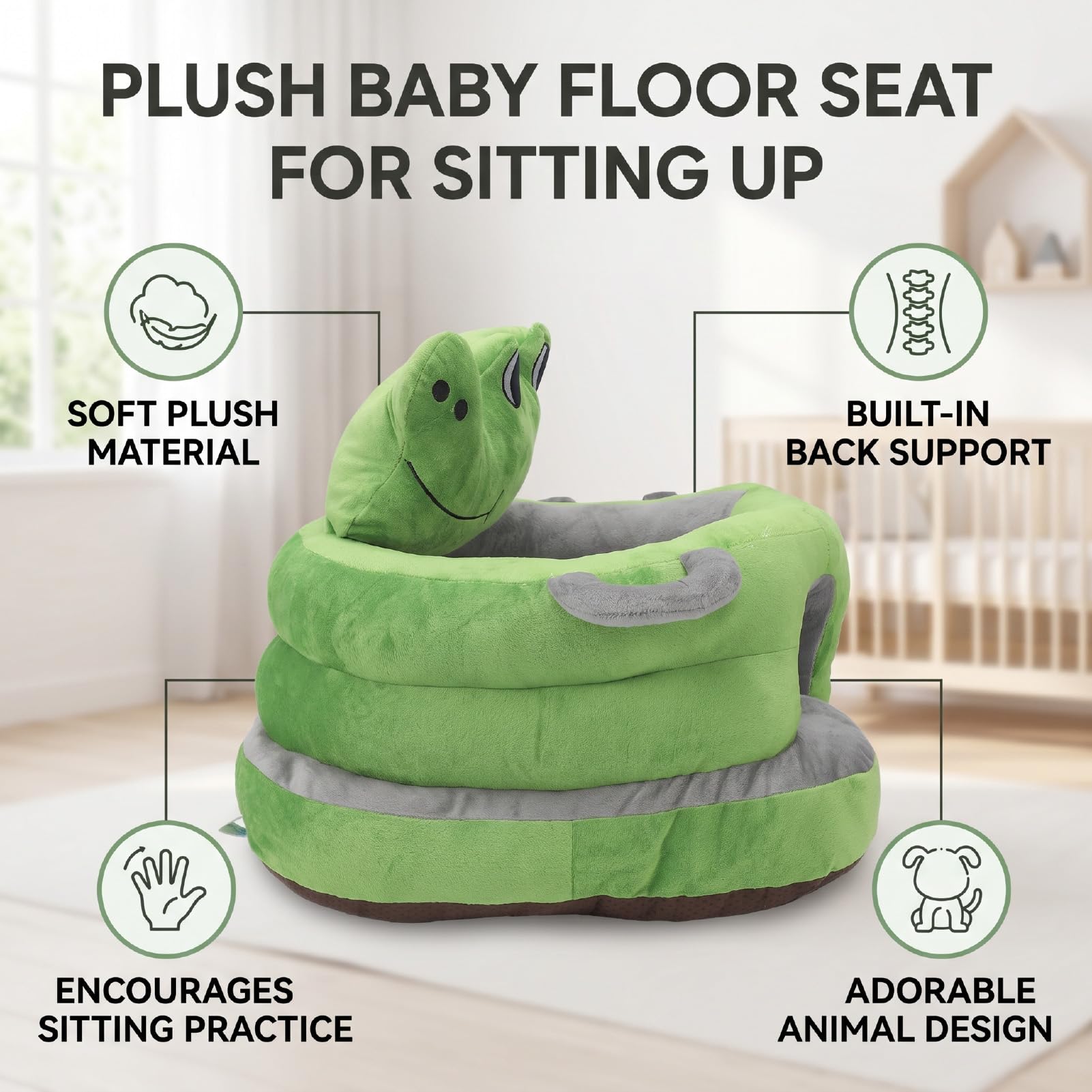 Tosuny Seggiolino da Terra per Neonato, Seggiolino da Terra in Peluche a Forma di Animale, Sedia da con Supporto per la Schiena per Neonato, Divanetto per Bambini con Imbottitura in Cotone, Fondo