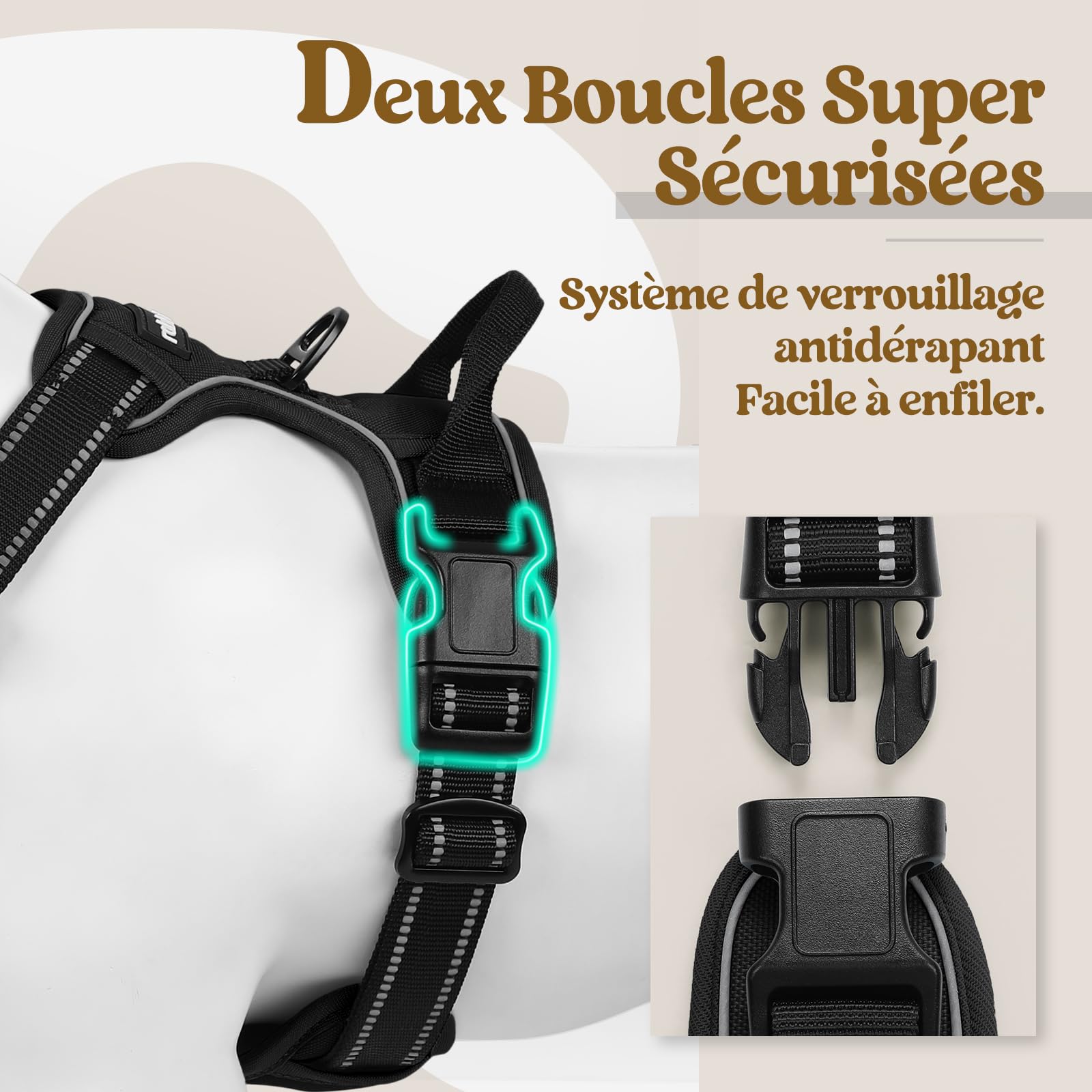 rabbitgoo Harnais Chien Anti Traction, Arnet pour Chiens avec Poignée Contrôl, Facile à Mettre, Gilet Réfléchissant Réglable avec Attache Devant, Harnais pour Chien Moyen Grand, Noir, L