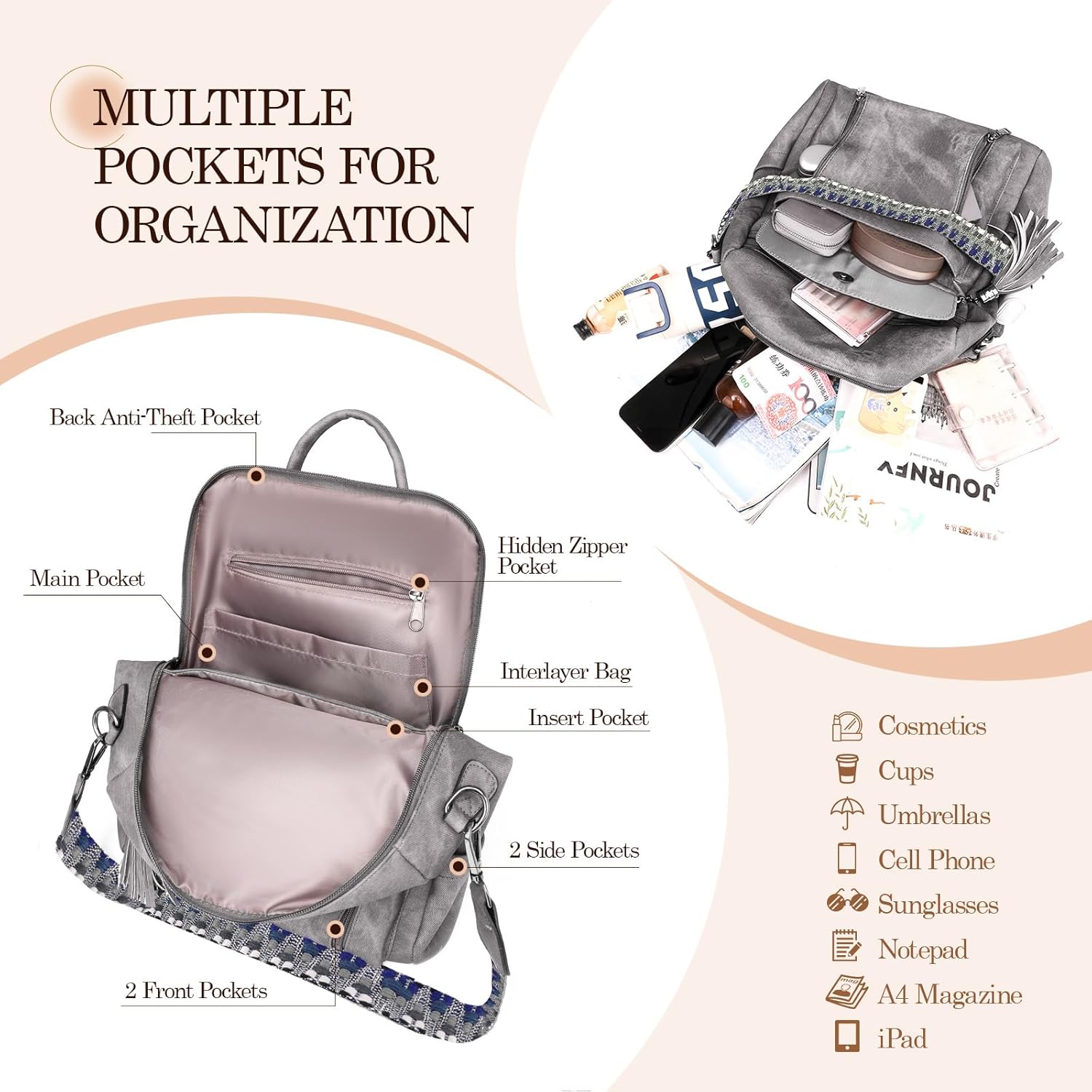 Backpack Purse for Women Pu Leather Backpack Fashion Ladies Shoulder Bag Handbags for Travel Daily Use - Image 4