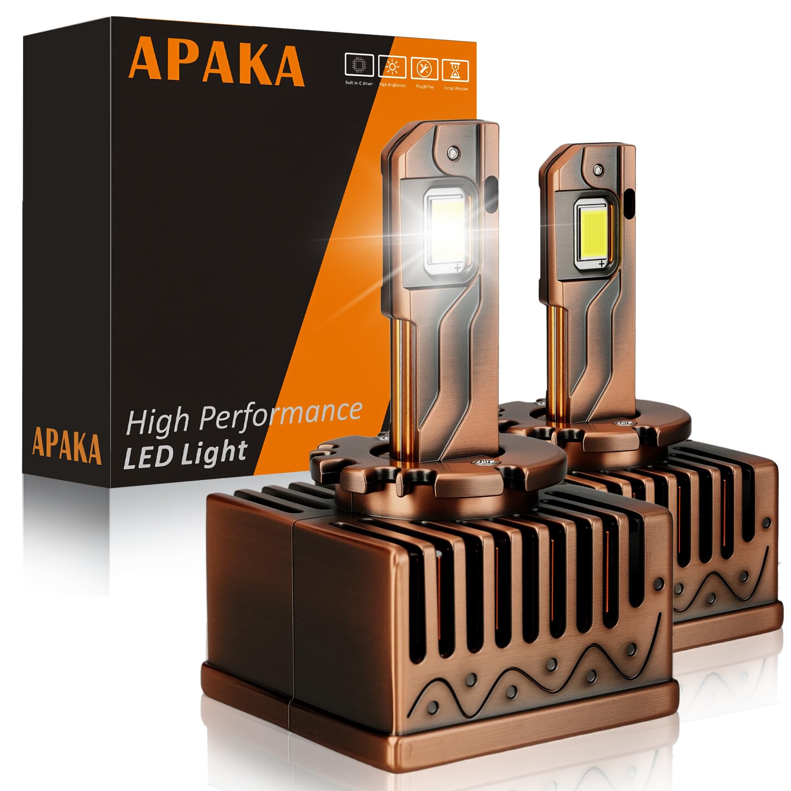 APAKA D3S LED Lampadine LED per Auto, Canbus Prova di Errore, 100W 18000LM 6500K 400% Brillante, Sostituisci Lampade allo xeno HID OEM, Con Effetto di Raffreddamento Tramite Ventola, 2PCS