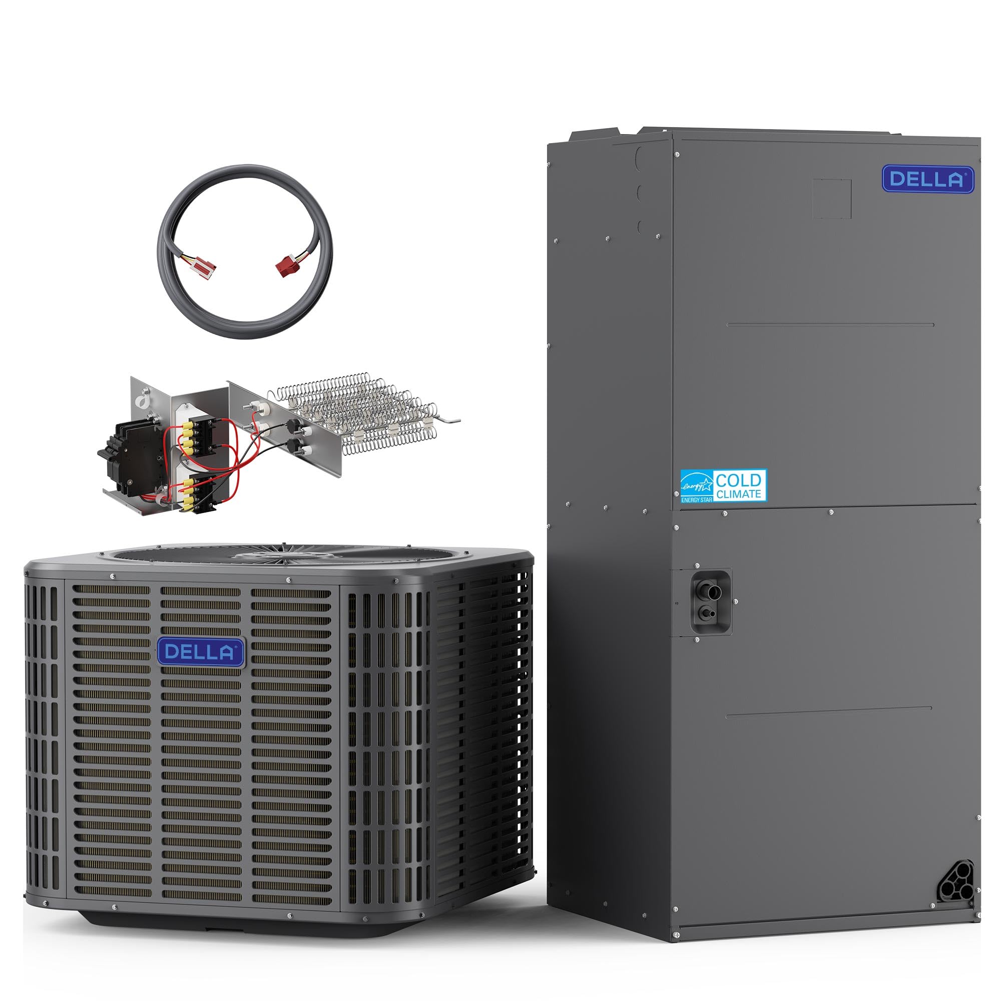 DELLA 34,000 BTU Ducted Central Air Conditioner with Air Handler, Heat Pump Inverter Split System AC, 19 SEER2 208-230V, Two-Stage Compressor, Pre-Charged, 15kW Heat Kit