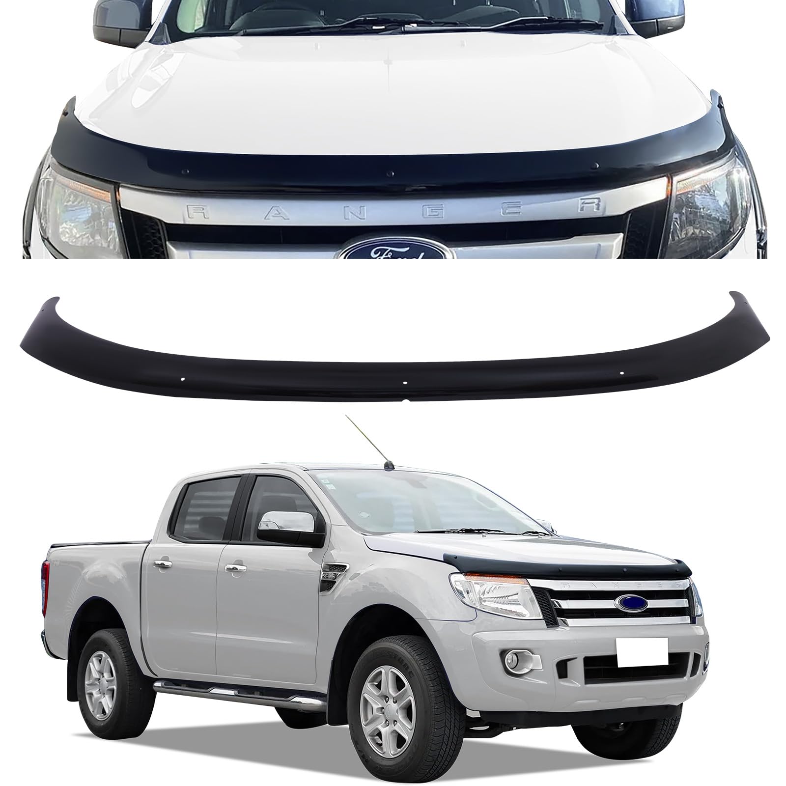 Déflecteur contre les insectes et les projections de pierres pour capot pour Ford Ranger T6 2012–2016 Wildtrak Raptor XL XLT Limited Stormtrak Wolftrak Thunder, PMMA acrylique, résistant aux UV
