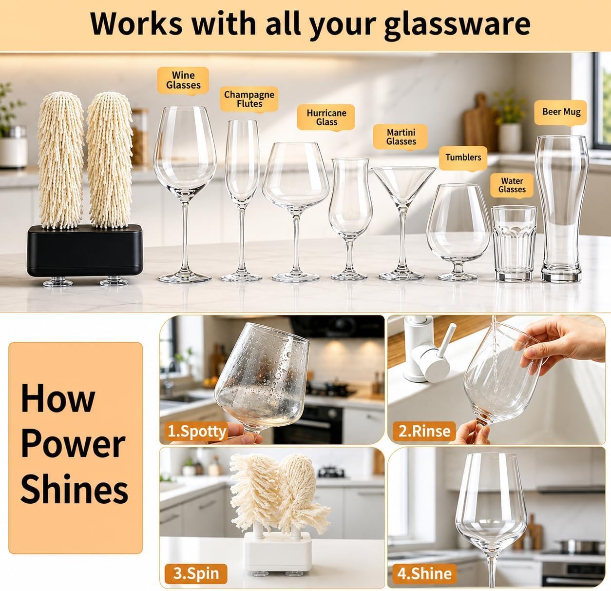 Lucidatrice e asciugatrice elettrica per bicchieri da vino, 600 giri/min, con doppia testina per bar, ristoranti, hotel e cucine, nero