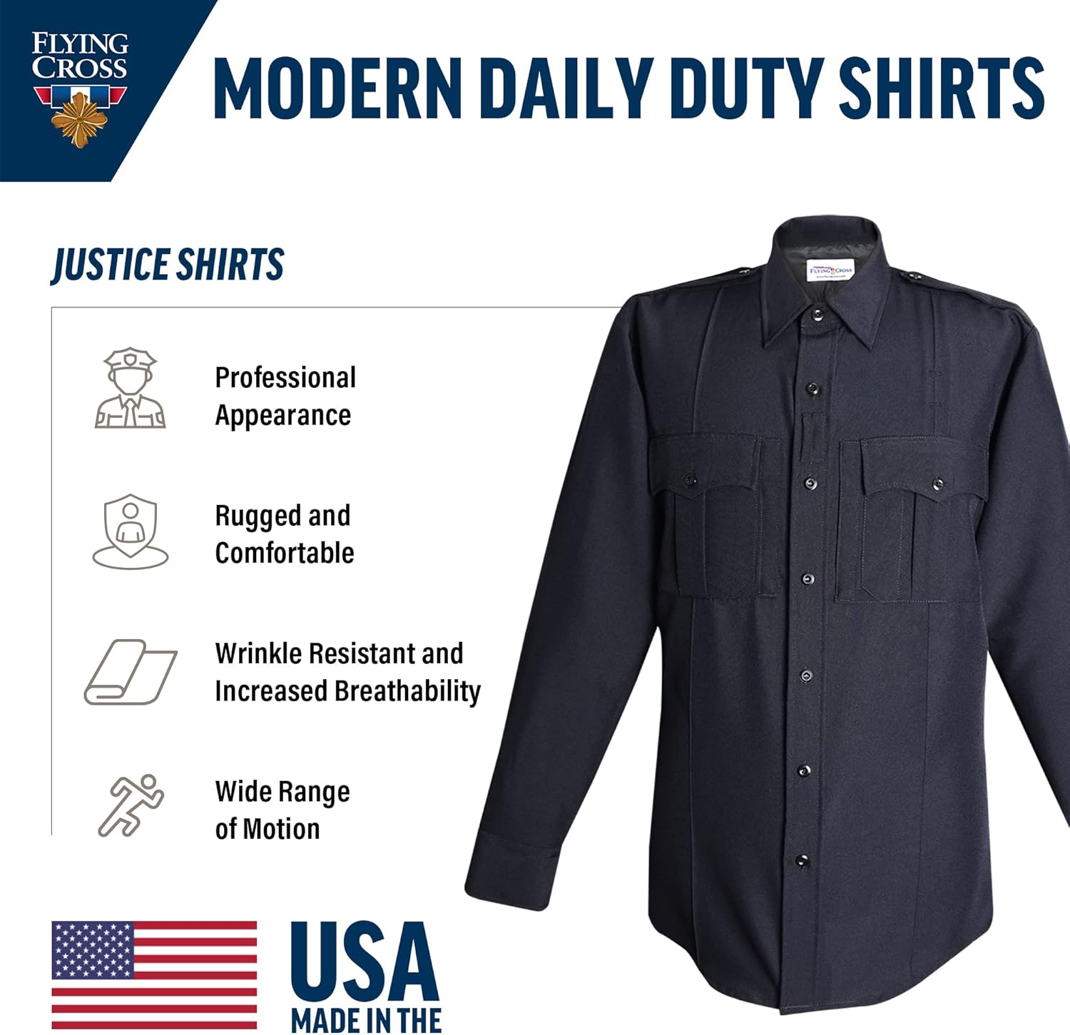 Flying Cross Mens Police Officer Gear Tactical Shirts Law Enforcement Uniform Moisture Wicking Long Sleeve with Zip - Image 4