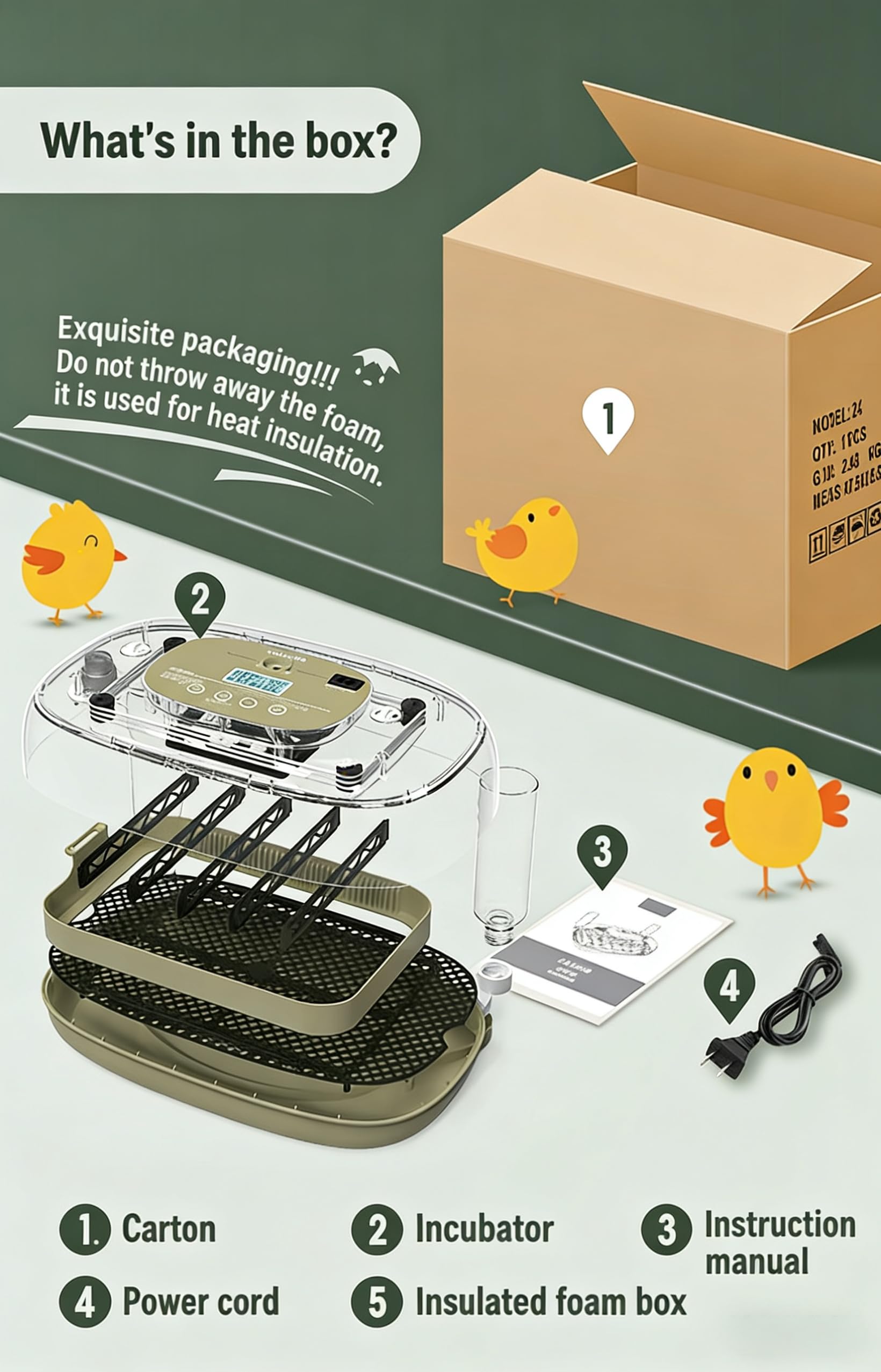 Incubadora de 24 huevos, huevos digitales automáticos para incubar con volteador completo, máquina de incubación de aves de corral con control de humedad, adición automática de agua para huevos de