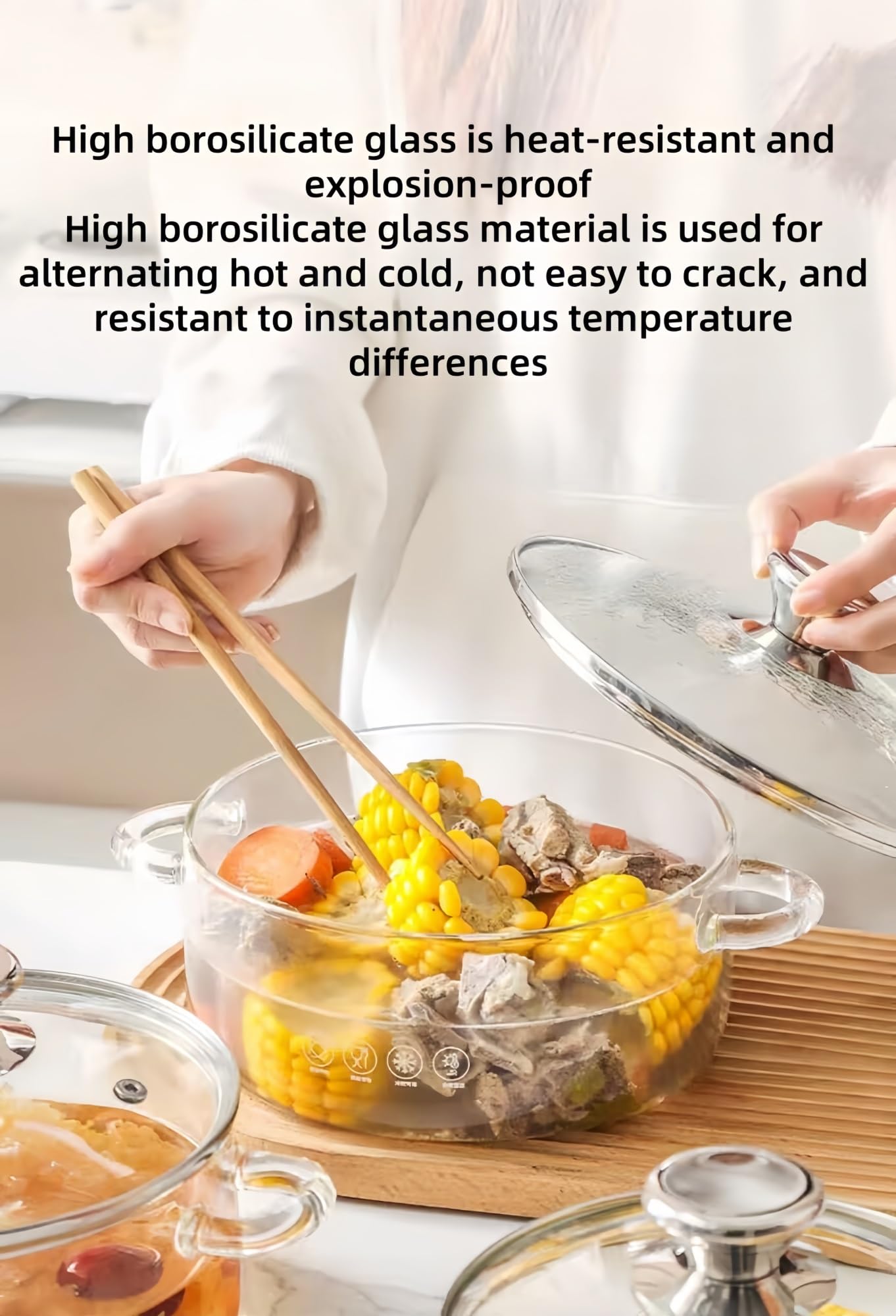 Hitzebeständiger Glas-Kochtopf, leicht, leicht zu reinigen, perfekt für Nudeln, Nudelsuppe, Milch und mehr – schönes Aussehen und gute Wärmeerhaltung