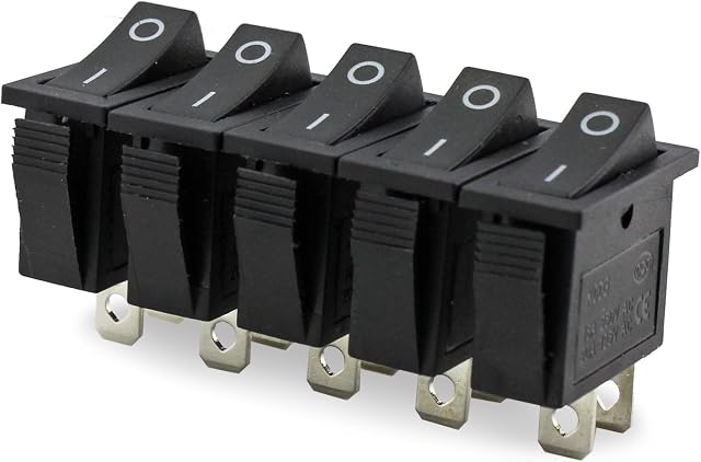 ESUMIC® ON-OFF 2 Position SPST 2 Pin Snap in Rocker Switch 16A/250V 20A/125V AC Black 6 Pack