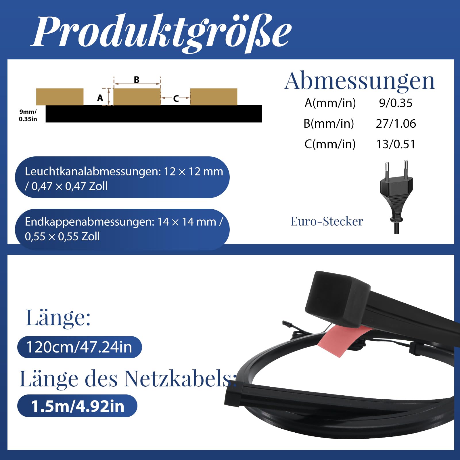 Pannelli acustici LED da 120 cm, con interruttore touch, luminosità regolabile, striscia LED per pannelli acustici, striscia luminosa a LED autoadesiva, per pannelli da parete paralleli (4)