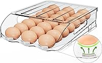 Vista 10 de Soporte de Huevos para Refrigerador, Dispensador de Huevos Automático de Rodamiento Estable con Parachoques de Silicona y Asa para Nevera