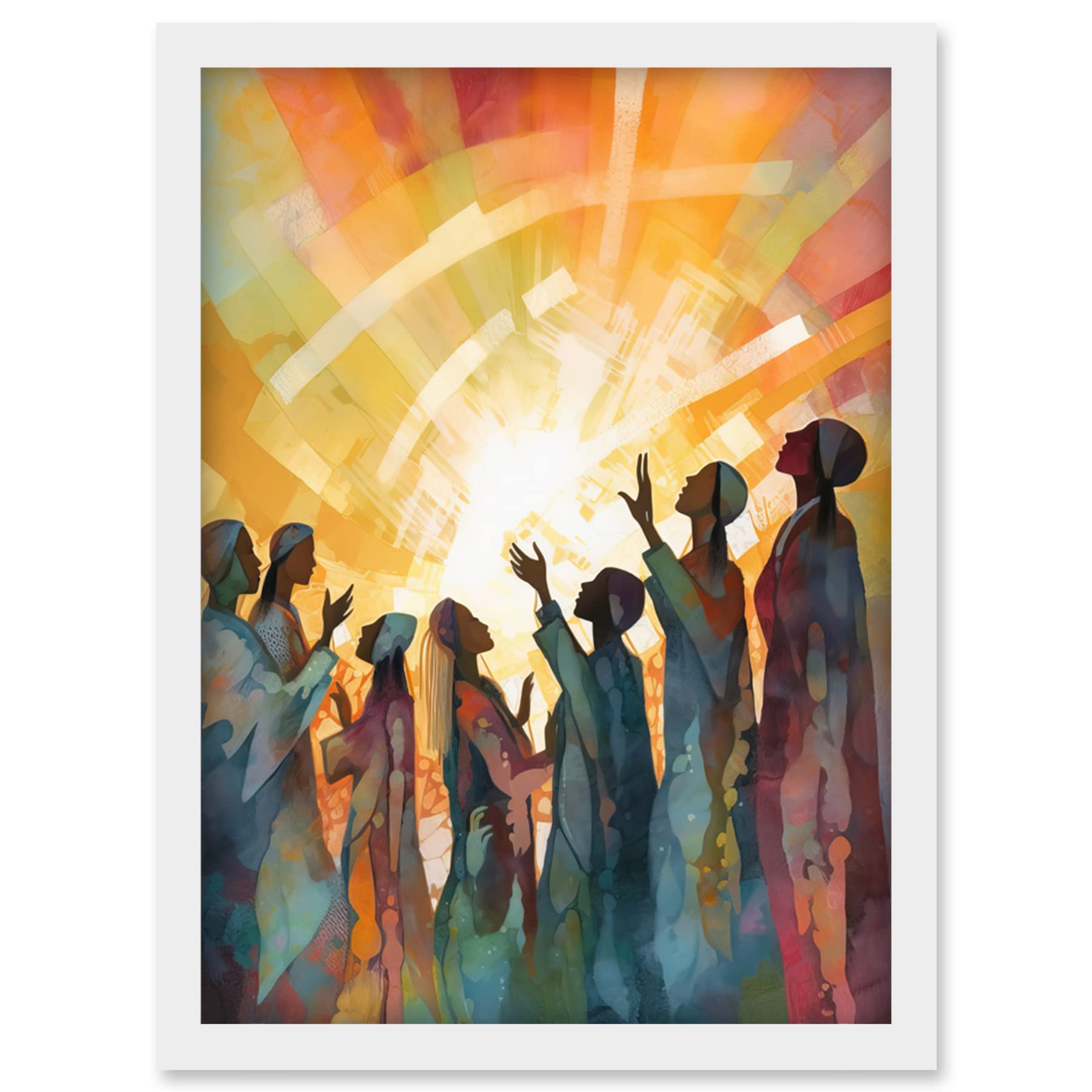 Artery8 Group Singing Hymns at Sunrise Abstract Female Gospel Choir Modern Watercolour Painting Artwork Framed Wall Art Print A4