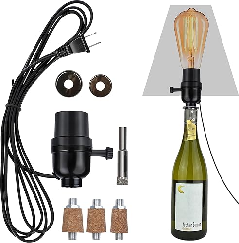 Aokpsrt Kit de lámpara de botella con broca de vidrio de 0.354 in, kit de lámpara para botellas de licor con enchufe deslizante y cable de