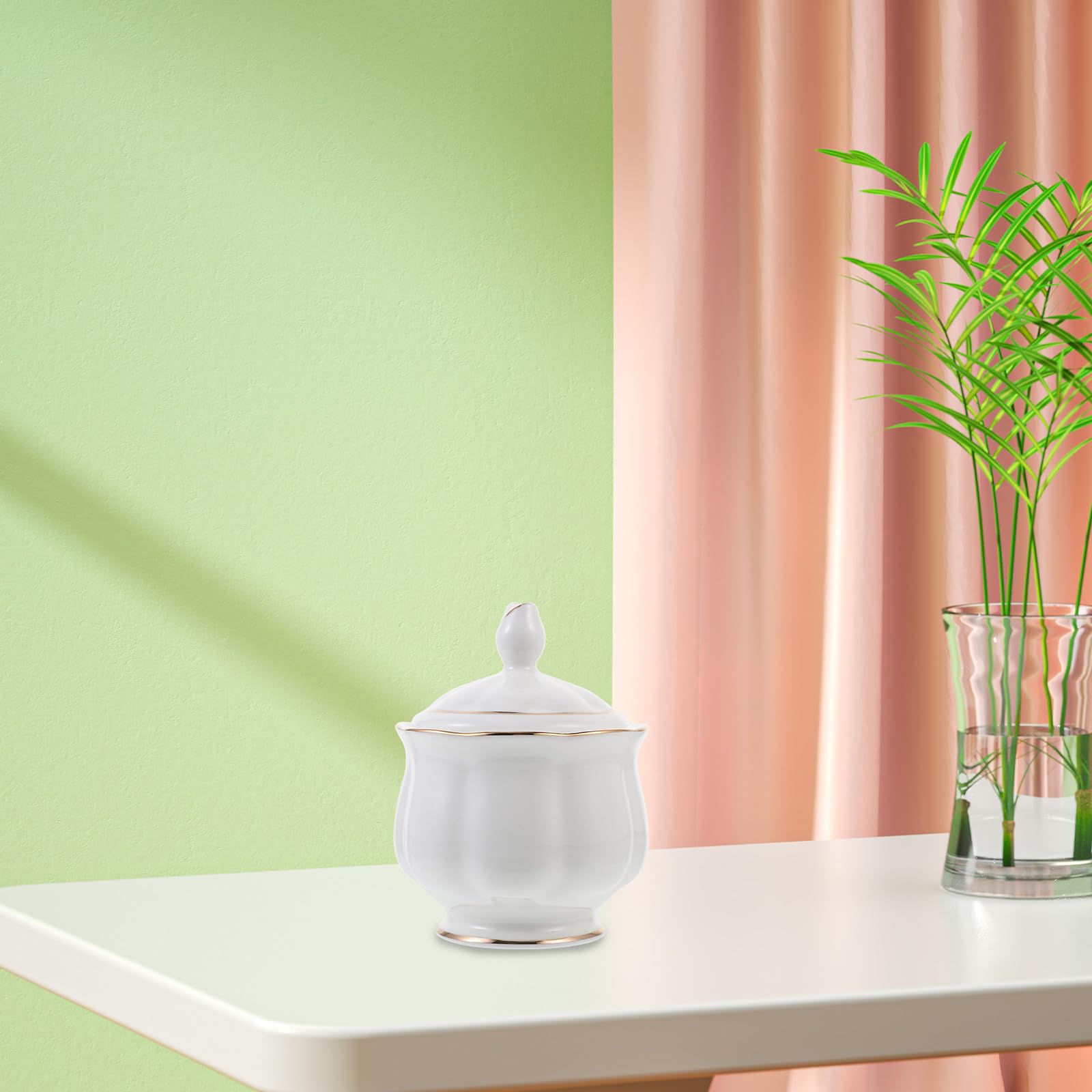 PLAFOPE Zuccheriera in Ceramica Bianca con Coperchio, Facile da Pulire e Resistente, Contenitore per Zucchero da Cucina dallo Stile Semplice e Raffinato