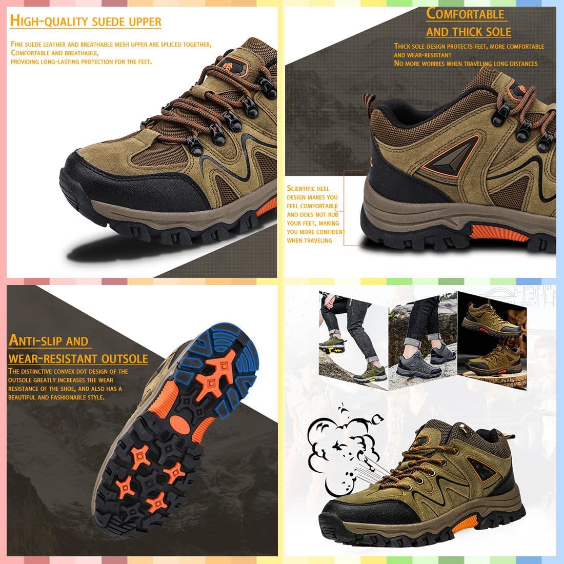 Men's Outdoor Lightweight Breathable Orthopedic Hiking Shoes,Comfortable Trekking Work Shoes for All Season,Waterproof Non-Slip Rubber Outsole