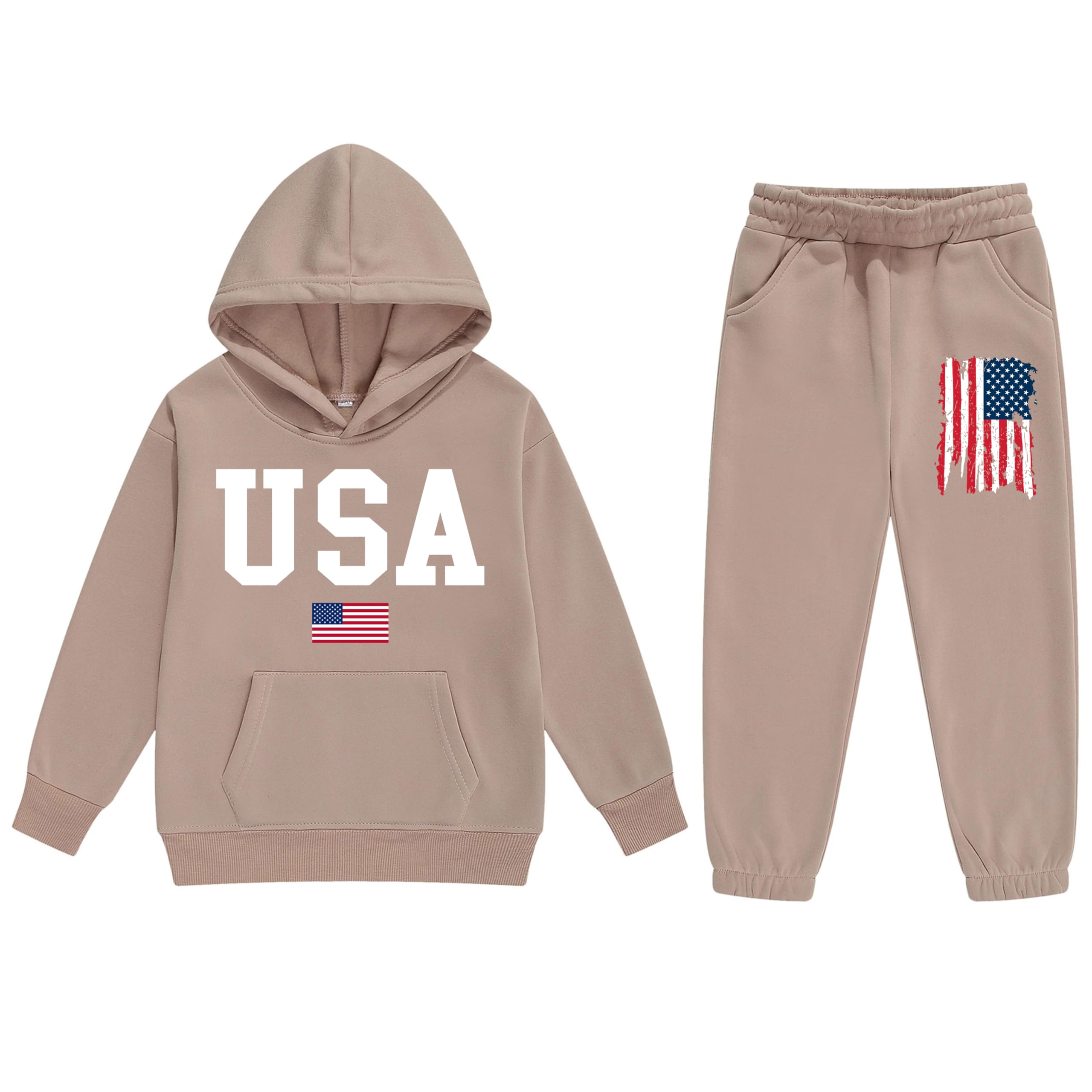 Vivimeng Boys USA Sweatshirt Suit Kid USA Hoodie Set American Flag Sweater Girls American Hooded Pullover Suit