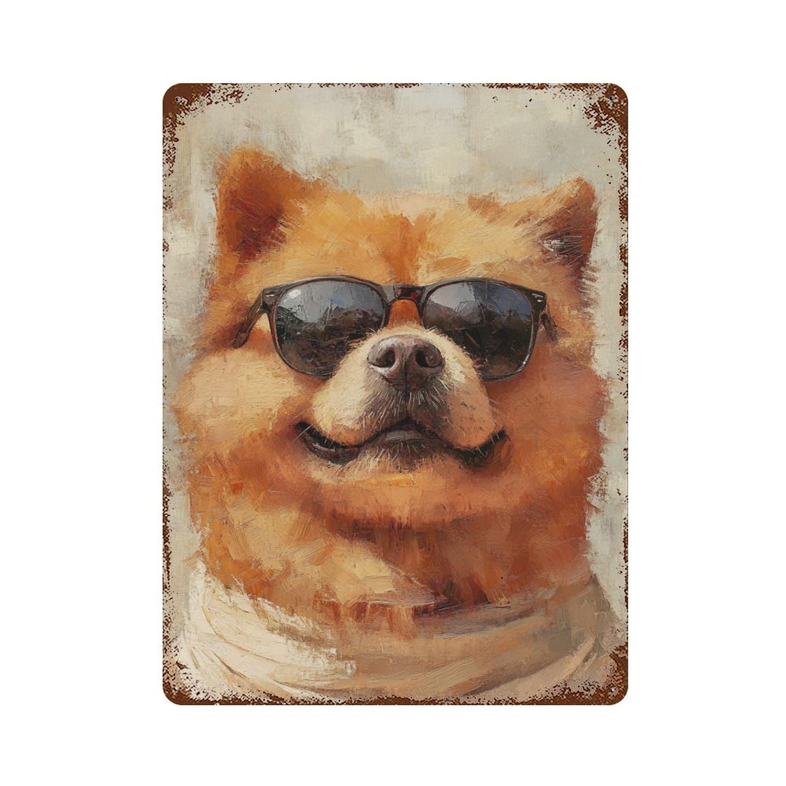 Chill Pomeranian with Shades Aged Metal Wall Plaque 15.7"x11.8", for Office, Studio And Wall Decor, Novelty Wall Decor