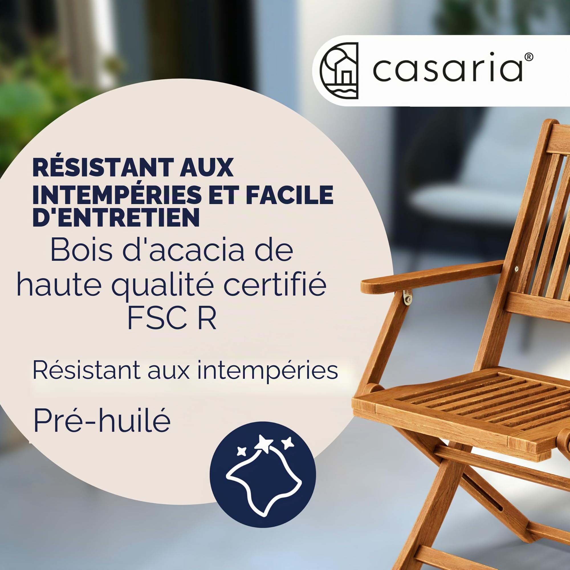 Casaria® Set de 2 chaises de Jardin Pliantes Sydney Bois d'acacia