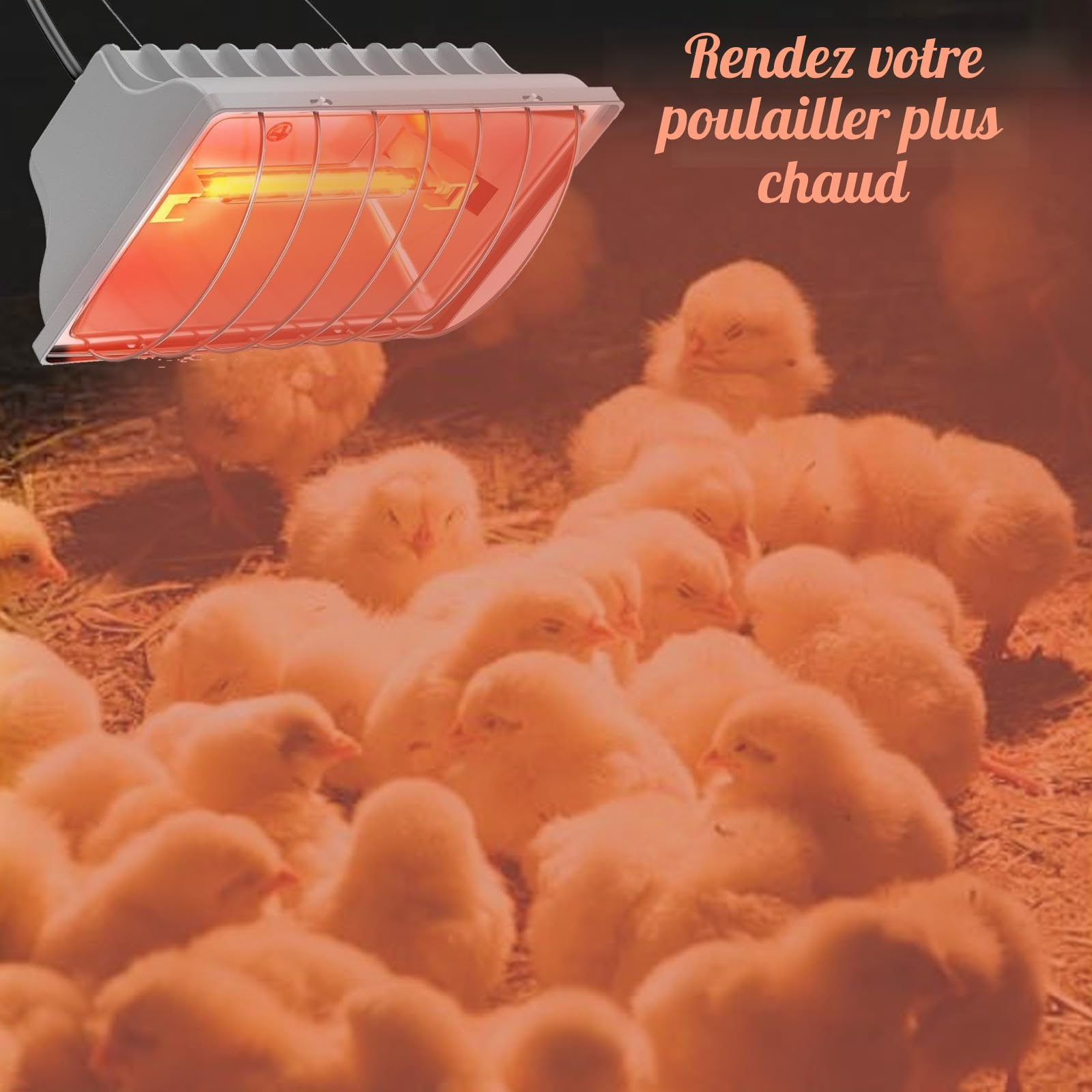Chauffant Poussin, 250W Chauffage Pour Poulailler avec interrupteur économique, câble d'alimentation 1.8m, lampe infrarouge thermostatique automatique pour poulets, canards, chiots, animaux d'élevage