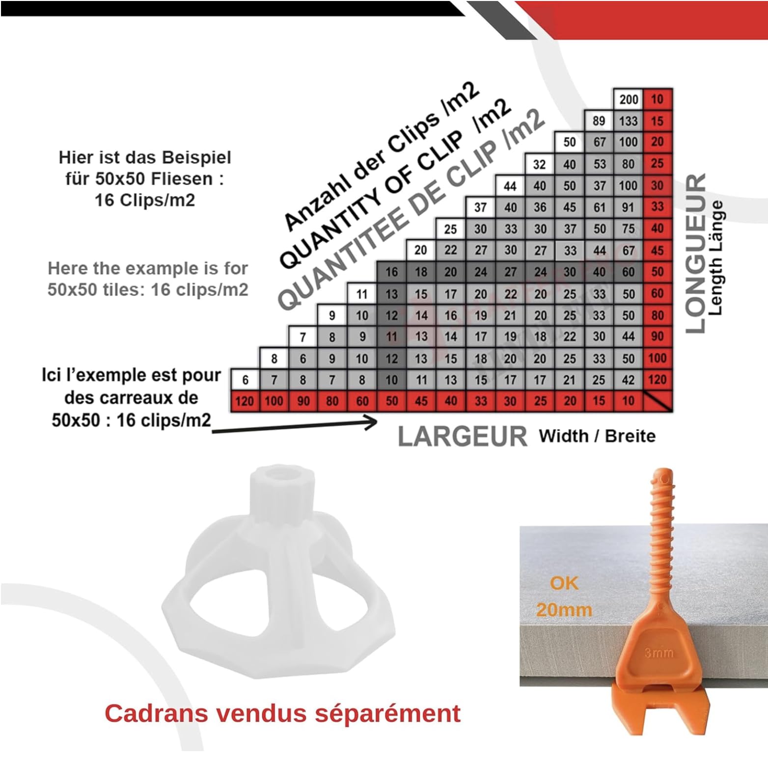 Croisillons carrelage autonivelant 3mm I SHAFFER PRO I Comptatible 20mm | kit 3 mm | 100 clips+100 cadrans réutilisables |3-22 mmI Shaffer pro I nivellement à visser - pose de carreaux Sols/murs