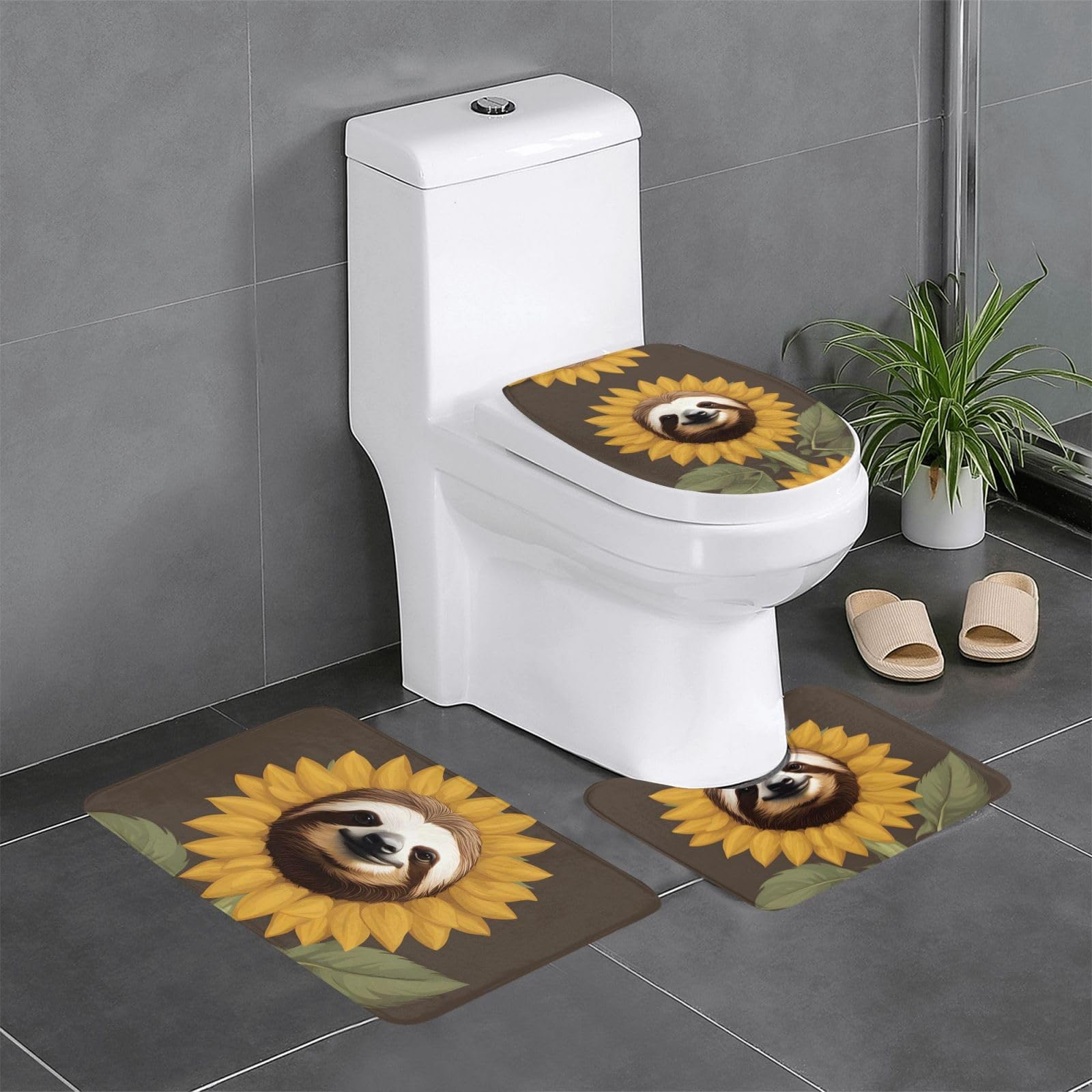 Tapis de salle de bain paresseux tournesol pour une décoration de douche ensoleillée