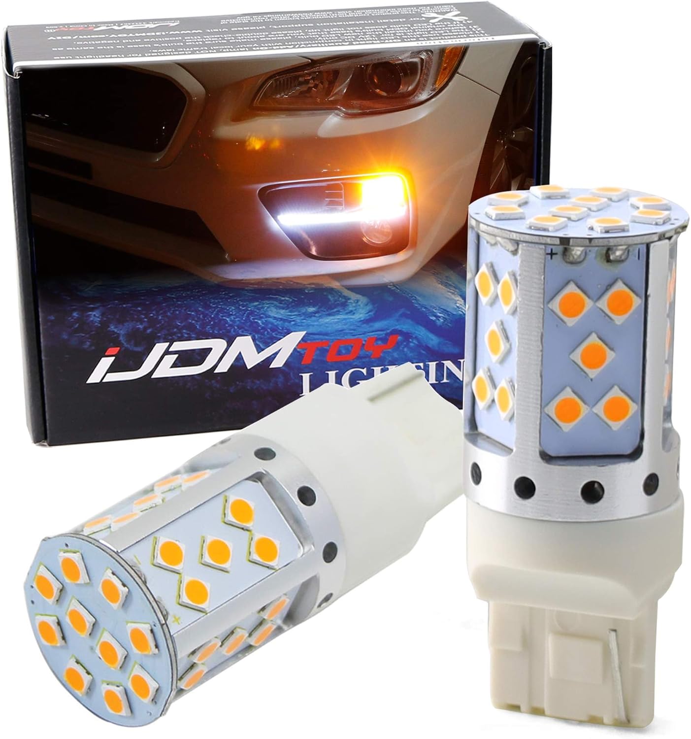 iJDMTOY No Resistor, No Hyper Flash 21W High Power Amber 7440 W21W T20 Replacement Bulbs Compatible with Car Front or Rear Turn Signal Lights