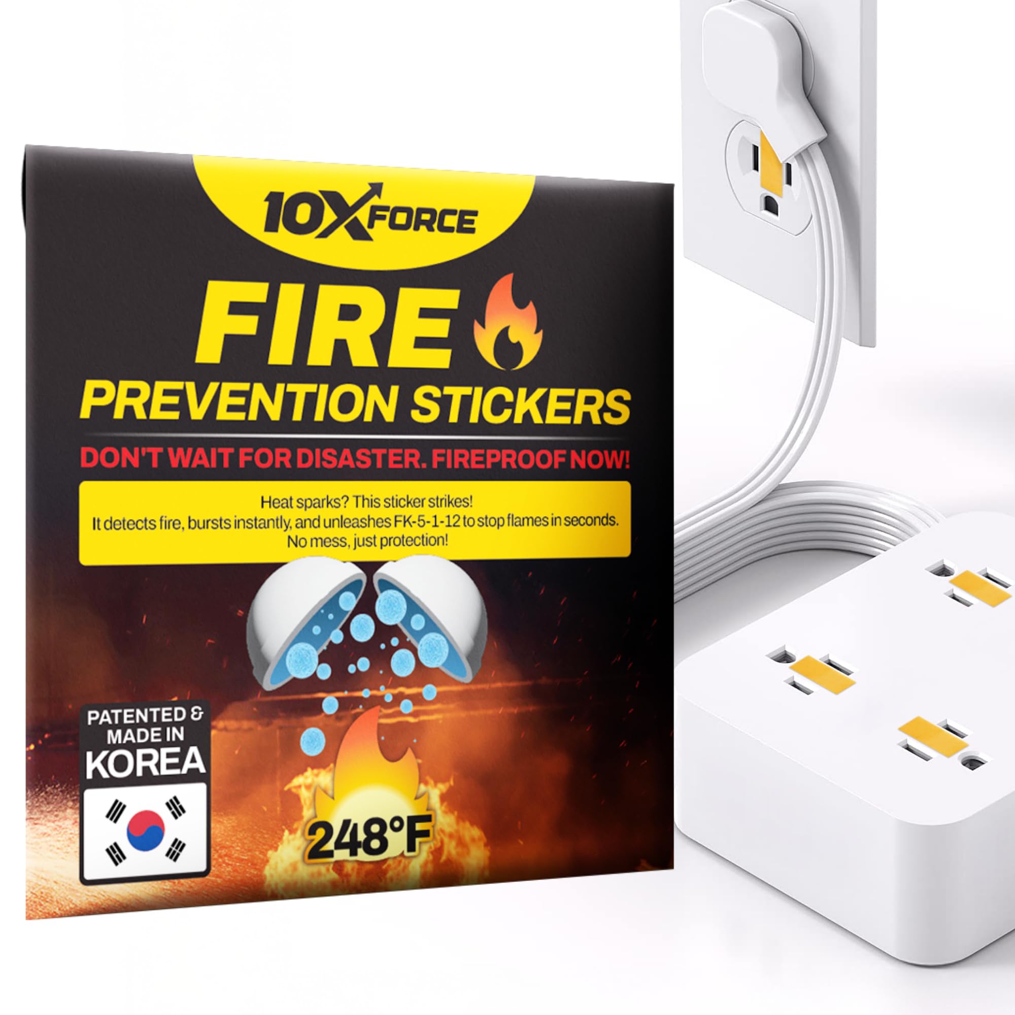 10XFORCE Made in Korea - Fire Prevention Stickers - Automatic Fire Extinguisher for Outlets and Power Strips, Easy Peel and Stick Kitchen Fire Extinguishers, 10 Pack-image-49