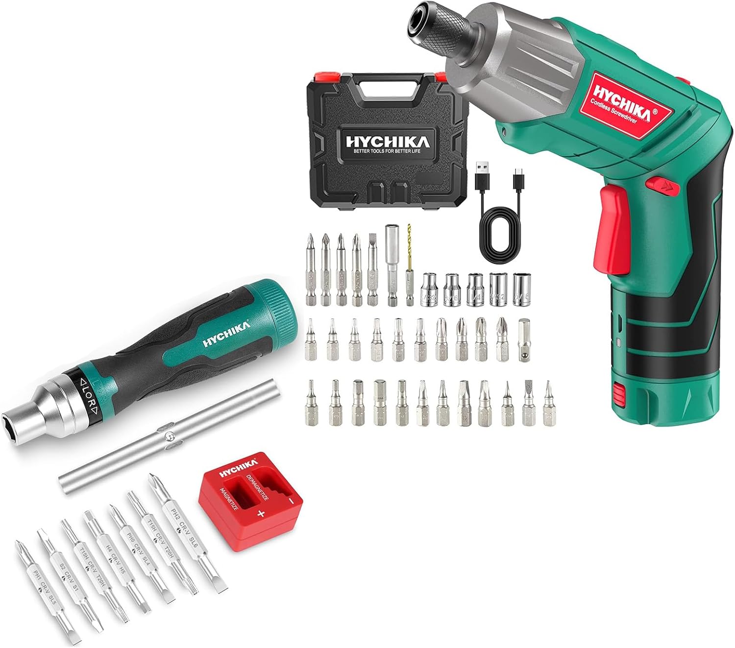 HYCHIKA Ratcheting Screwdriver 16-in-1, 3.6V Cordless Screwdriver, Tool Combo Kit