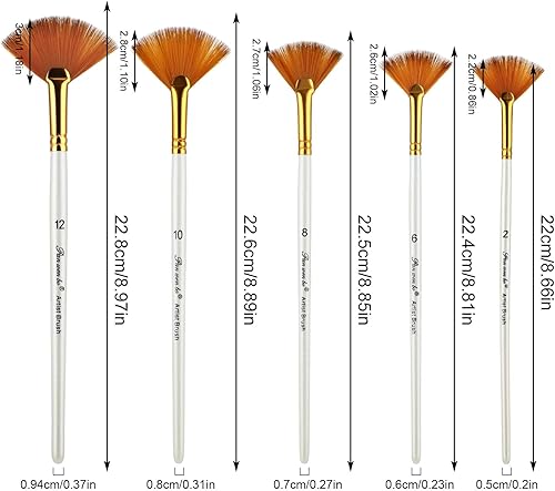 Miniatura 2 de Juego de 5 pinceles de pintura de abanico, pinceles de acuarela con mango largo de madera, pincel de nailon para pintura de cabello