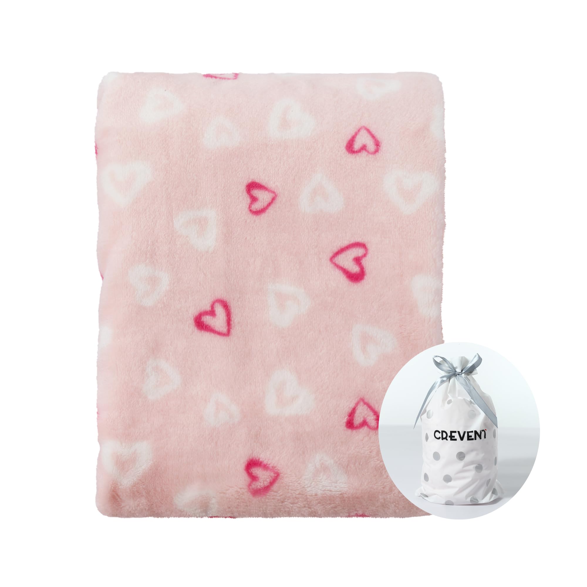CREVENT 30''X40'' Lightweight Cozy Plush Fluffy Warm Fleece Baby Blanket for Girl Infant Toddler Crib Cot Stroller - Pink Heart