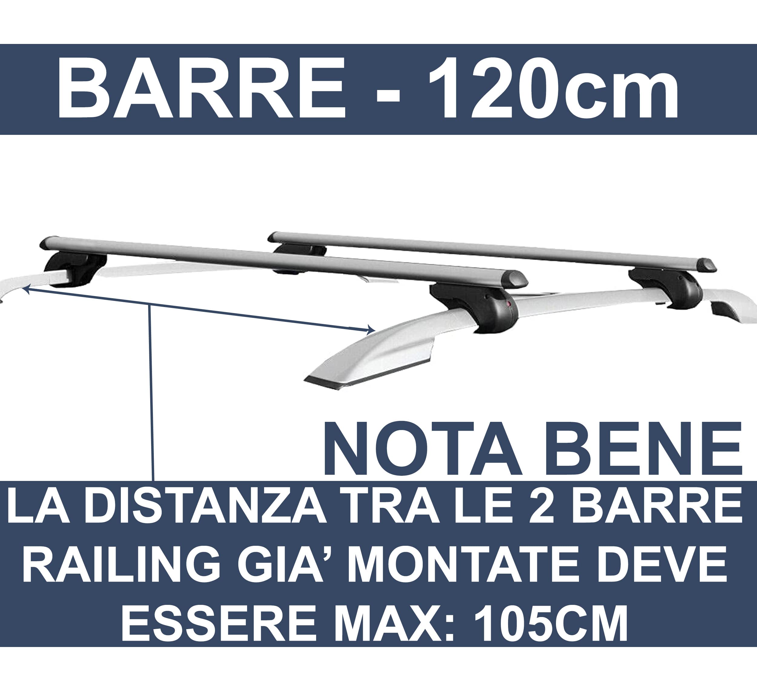 Auto Accessori Lupex - Barre portapacchi universali da 120 cm per tettuccio auto, con serratura antifurto, per binari rialzati con larghezza fino a 105cm - Conf da 2 pezzi, Grigio - 4