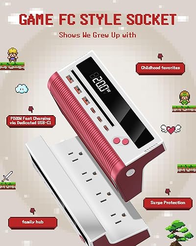 Miniatura 2 de Tira de alimentación FC Retro Style 10 en 1 con 4 salidas de CA y 6 puertos USB (3 USB-C), carga rápida PD de 20 W, protección múltiple, certificado