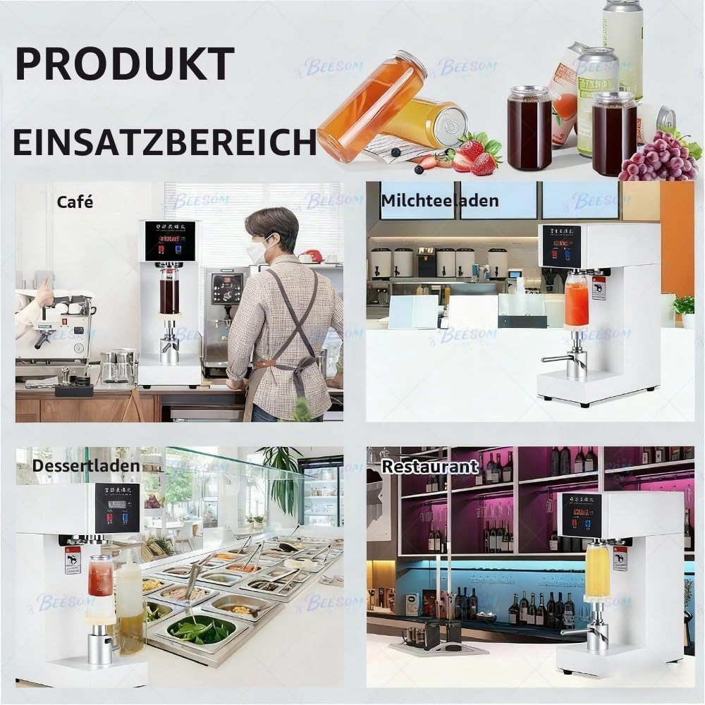 Elektrische Dosenverschließmaschine - Mit Zähler Und LCD-Anzeige, Höhenverstellbar,EIN-Tasten-Versiegelung White,Für Milchtee-Getränkeflaschen Und Dosen