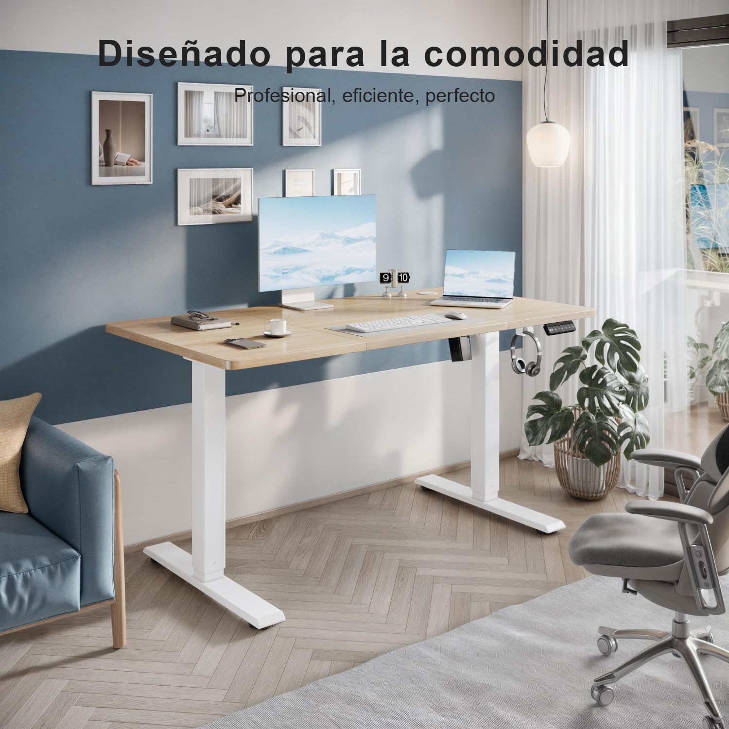 TRIUMPHKEY Escritorio Elevable Eléctrico 110x60cm, Mesa Escritorio Elevable con 3 Memorias, Pantalla LED y Ajustable en Altura Suave, Mesa Elevable Escritorio en Arce
