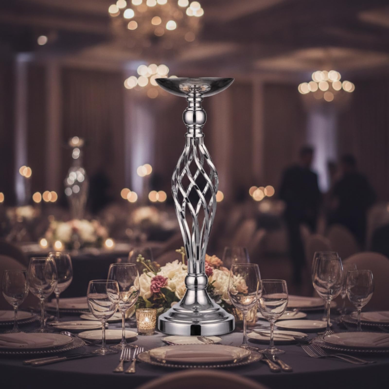 Portacandele da Matrimonio Supporto Colonna Centrotavola Alzata Metallo Piatto Rotondo Bordo Basso Base Ampia Superficie Riflettente Adatta a Cerimonie Anniversari Casa , Oro , Grande H58cm