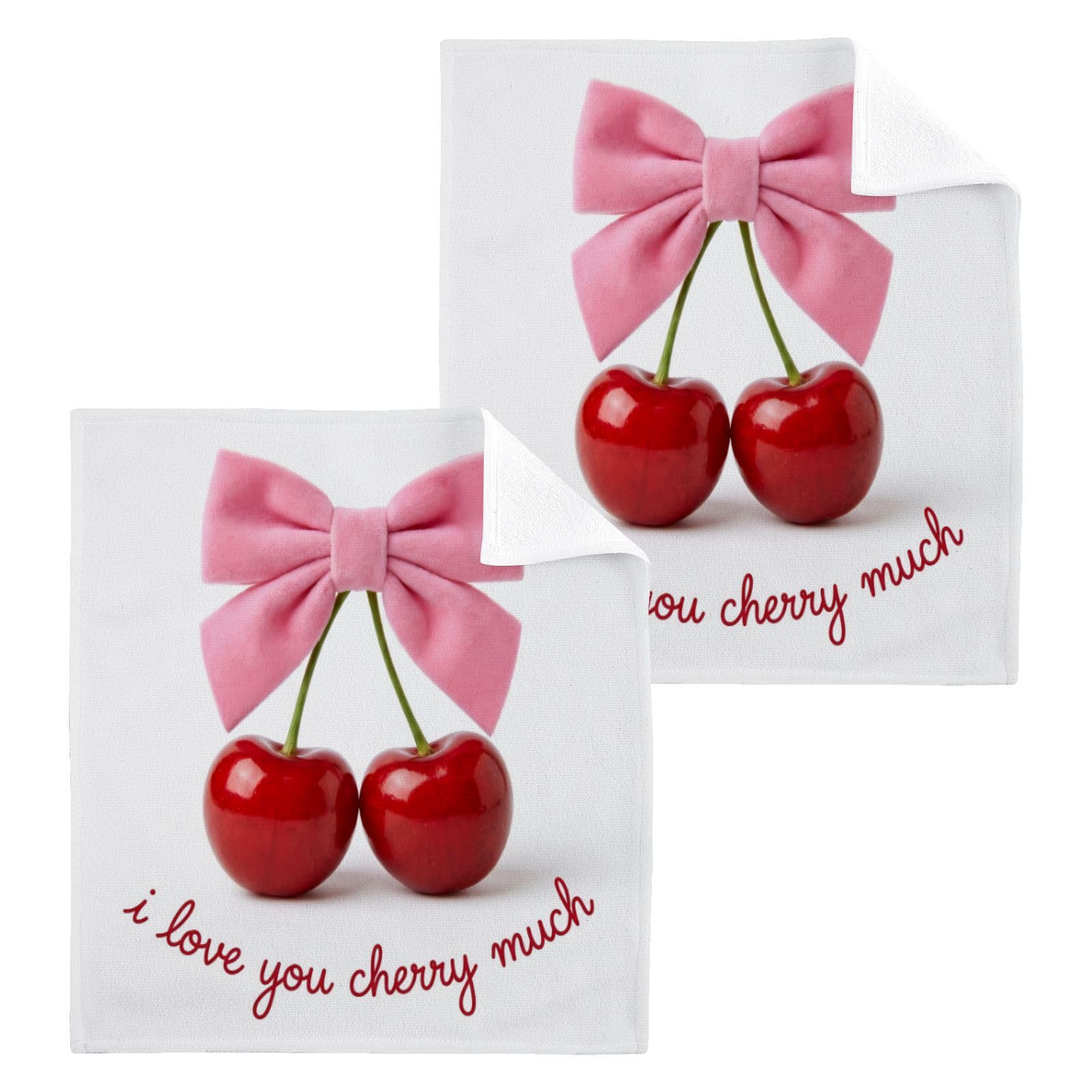 BOESI Velvet Bow Cherry 12x12in Cotton Washcloth,Face Towel