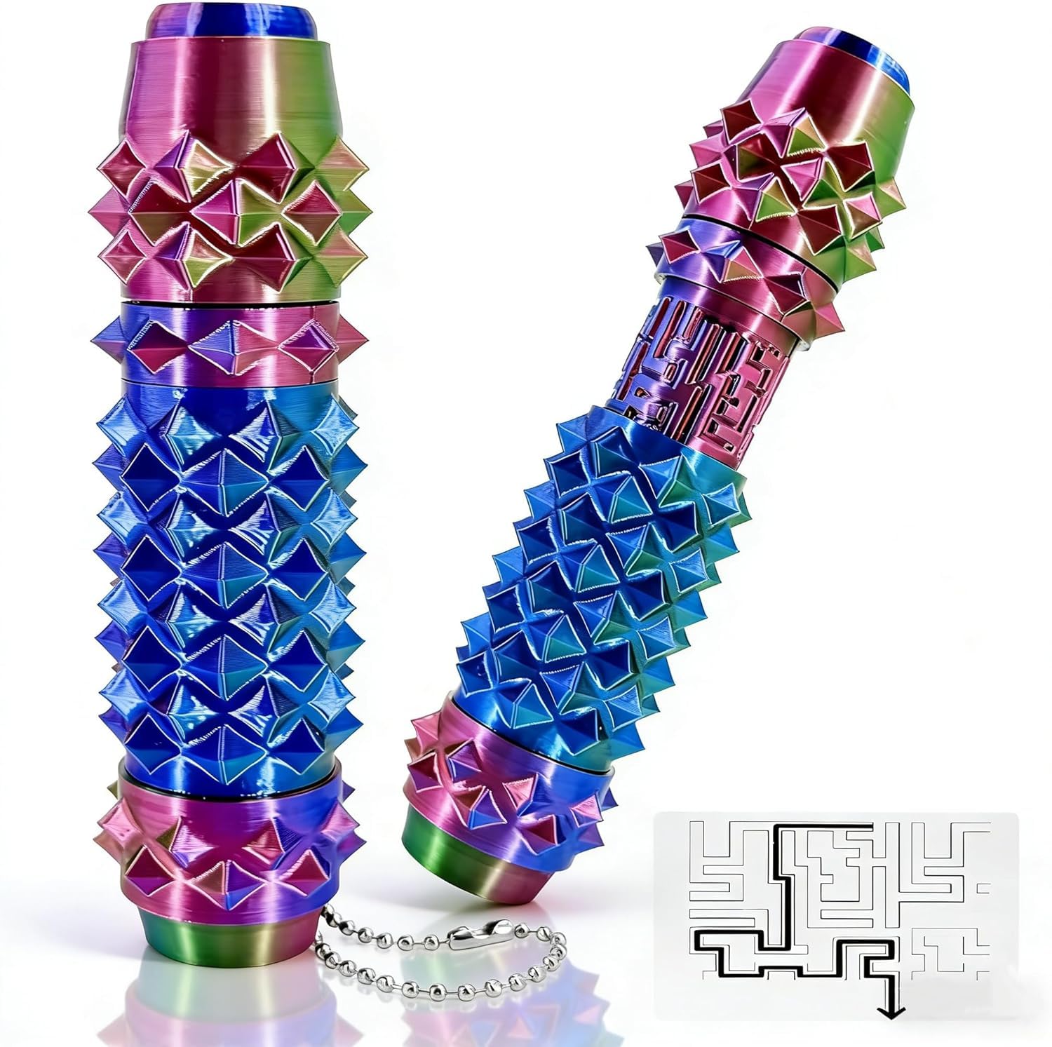 6-in-1 Little Ouchies Pain Fidget Toys for Adults,Pain Stim Fidget with Clicker,Spinner,Storage,Roller,Maze,Spiky Grip,Stress & Anxiety Relief,Portable Keychain,Sensory Toy for Adults (Red Blue Green)