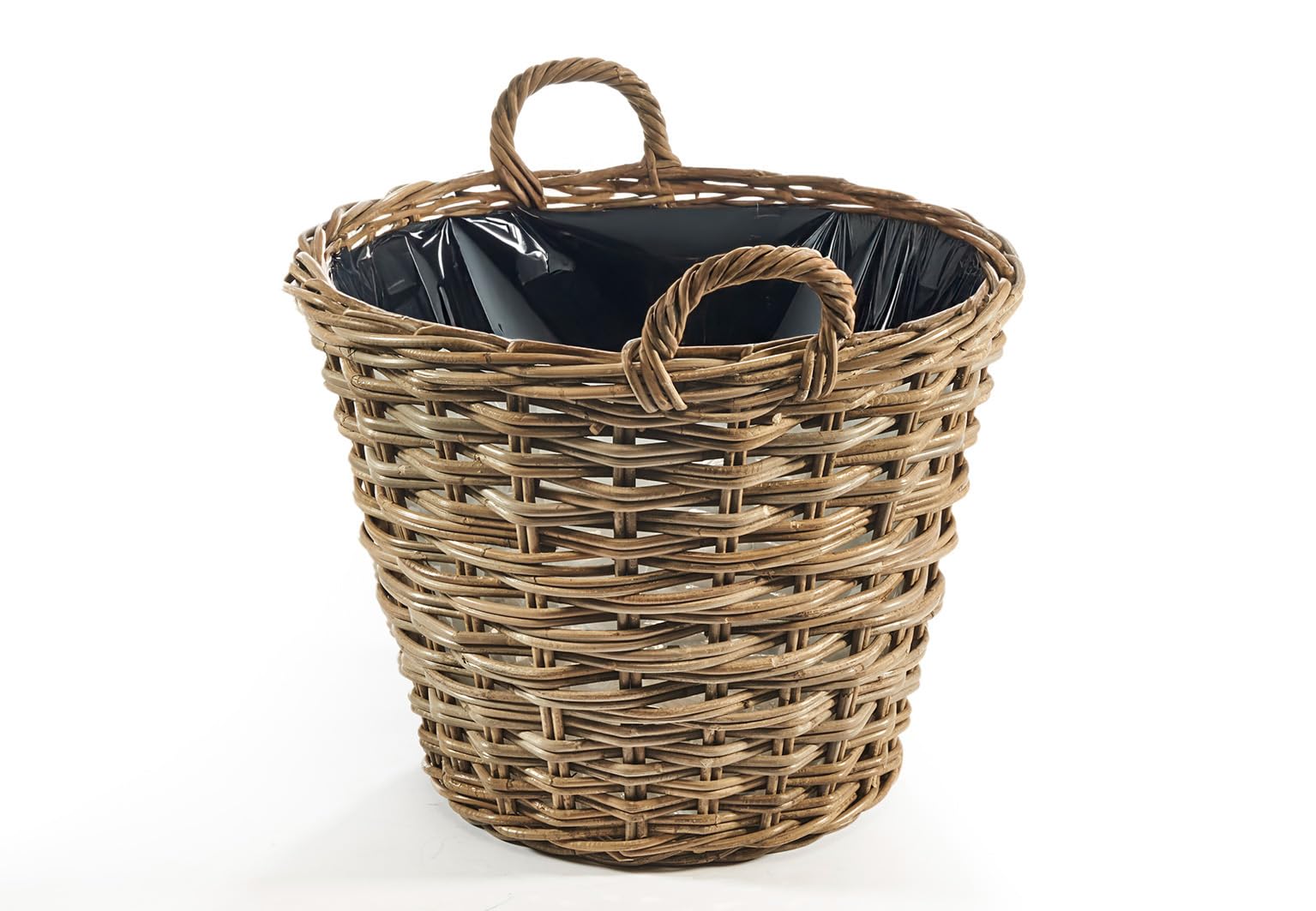 Kobolo Pflanzkorb USINA rund Grauer Rattankorb mit Folie 51x51x47 cm