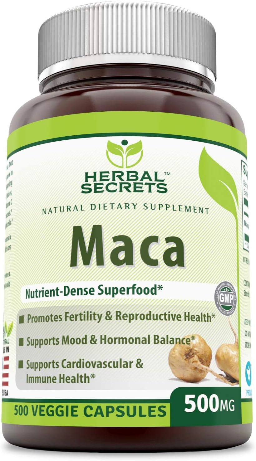 Herbal Secrets Maca Root Capsules- 500 Mg 500 Veggie Capsules (Non-GMO)- Promotes Healthier Reproductive System - Encourages Mood Stabilization * Supports Cardiovascular & Immune Health*