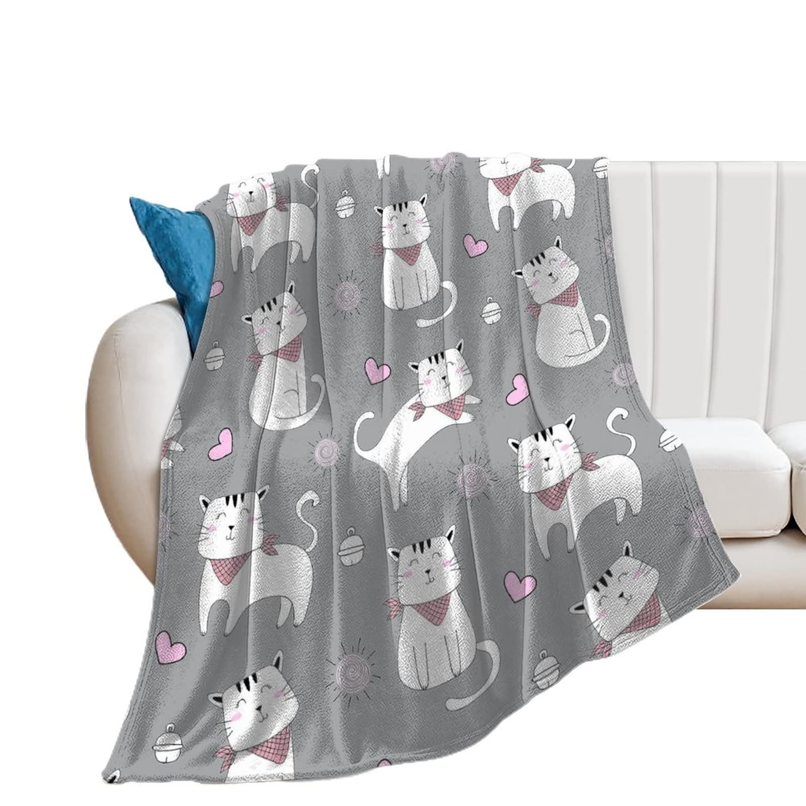 Plaid canapé chat blanc en flanelle douce pour vos soirées cocooning et moments de détente