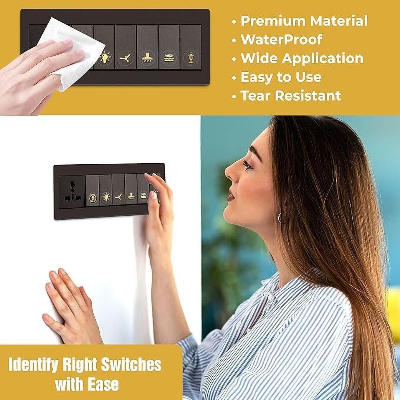 ARNEMA Premium Silver Holographic Switch Stickers | Embossed Self Adhesive Stickers for Switch Boards 3