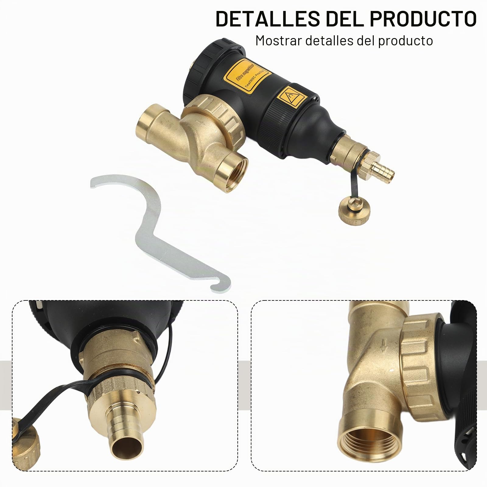 Filtro magnético de caldera, filtro magnético de calentador de agua central con captura de óxido y sedimentos, válvula de drenaje de encendido/apagado para HVAC para calderas (DN25/1 pulgada hembra)