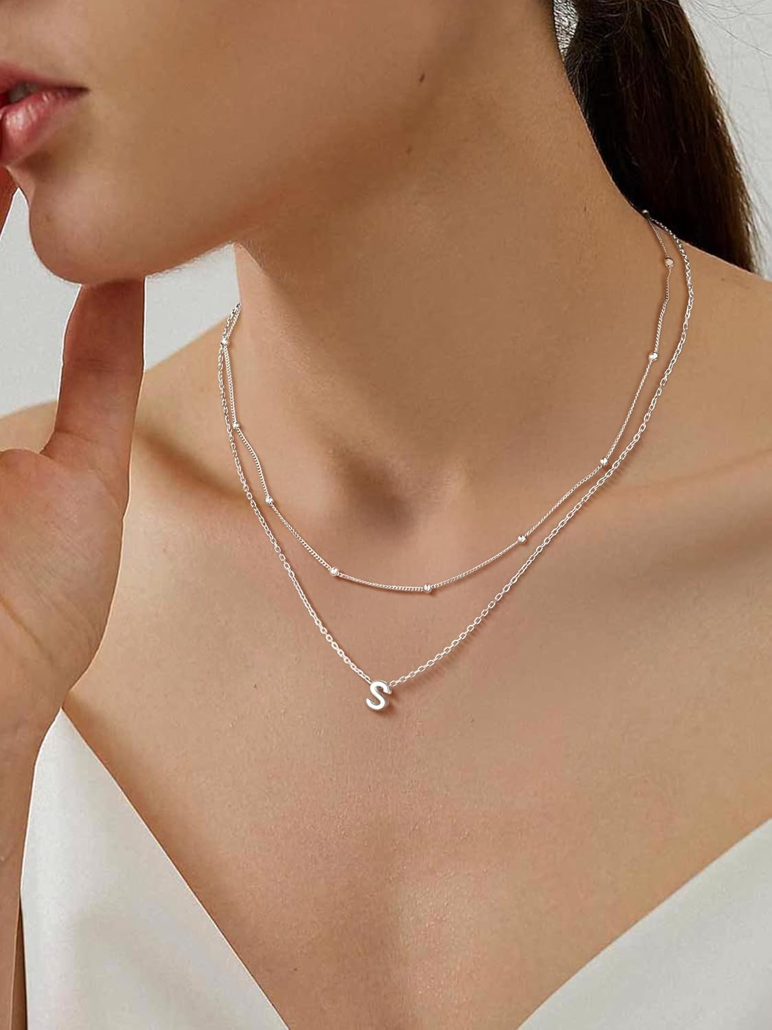 PROSILVER S925 Sterling Silver Necklace for Women Layered Initial Pendant Necklaces Women's Dainty Silver Chain Trendy Charm Necklace Letter A-Z - Image 2